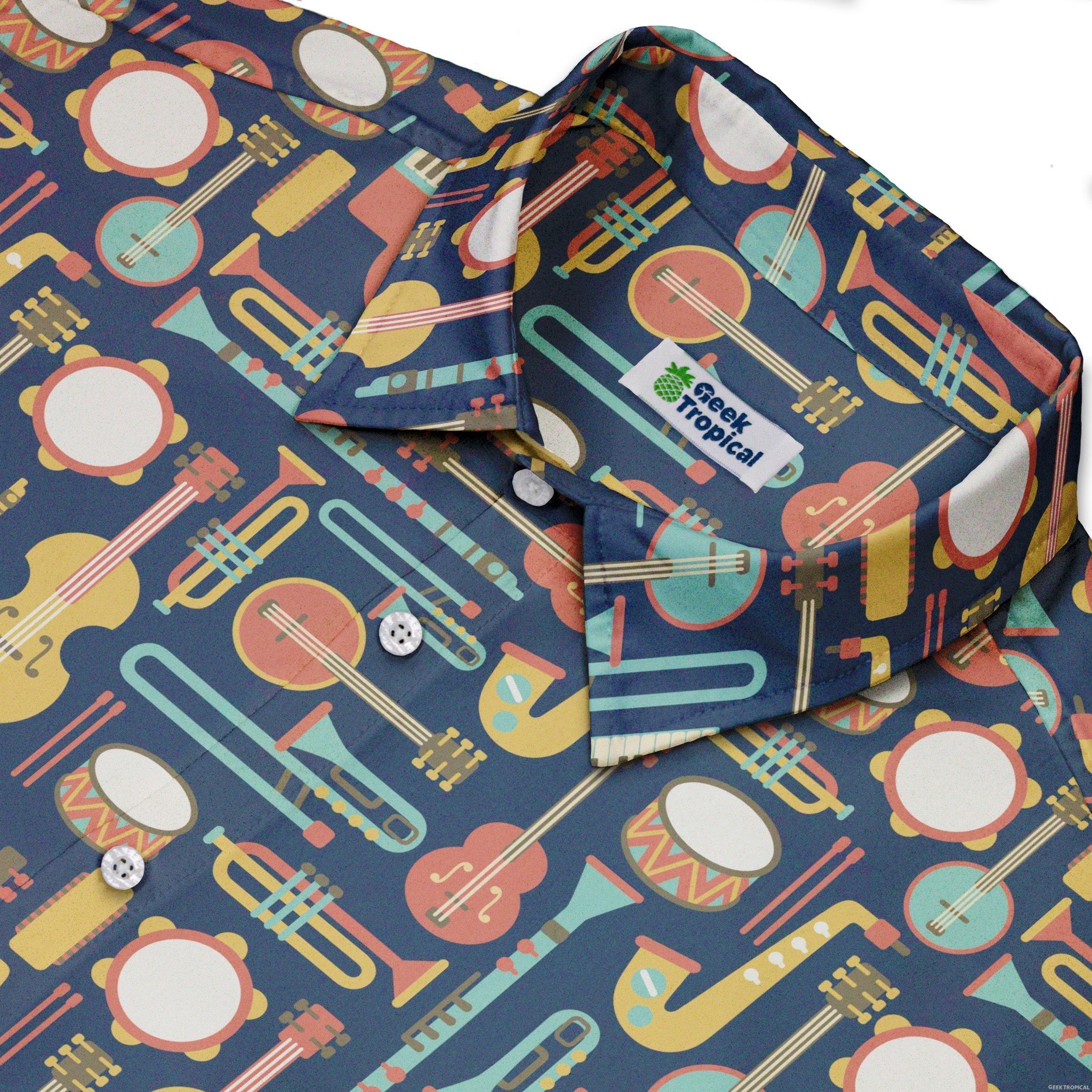 Musical Instruments Button Up Shirt - adult sizing - music print -