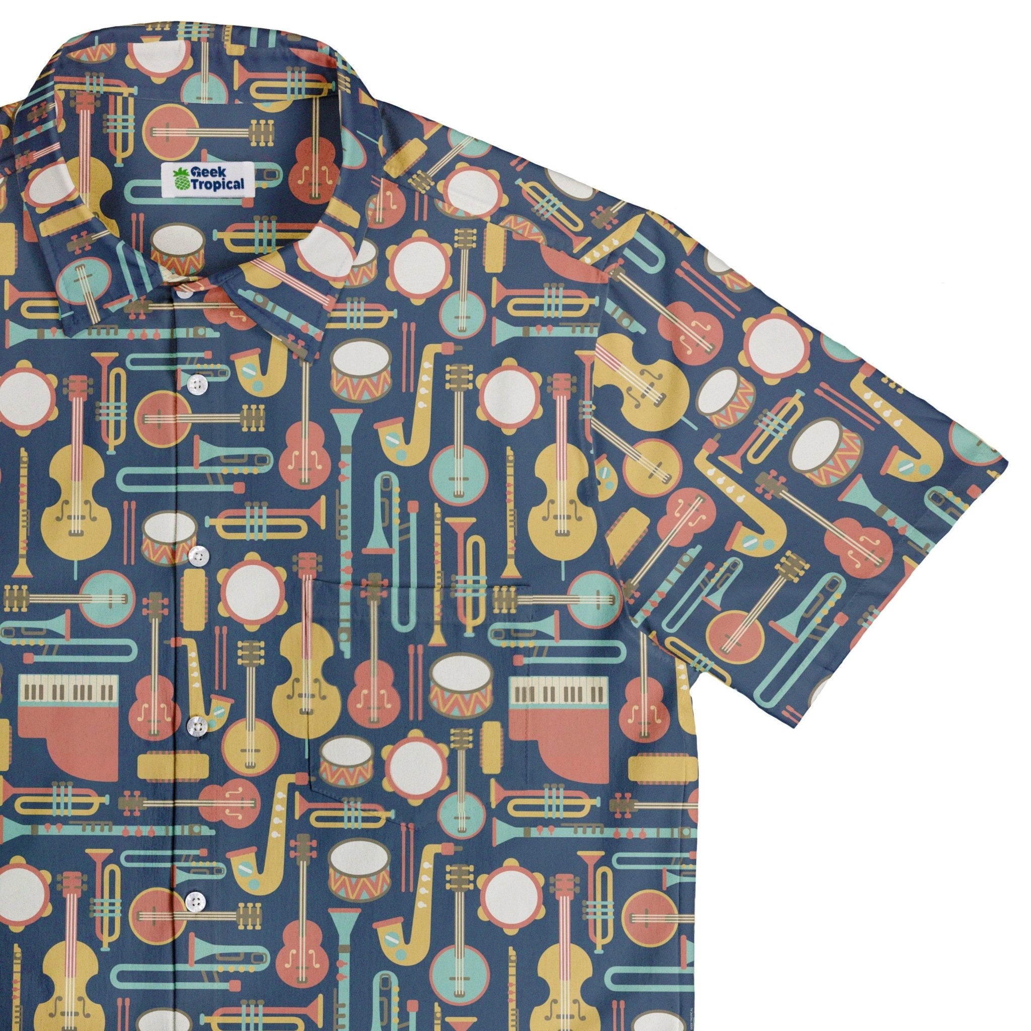 Musical Instruments Button Up Shirt - adult sizing - music print -