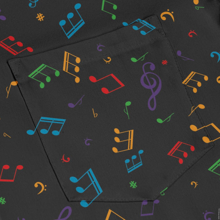 Musical Rainbow Notes Black Long Sleeve Button Up Shirt Geek Nerd adult sizing FLOW DESC WRITING music print