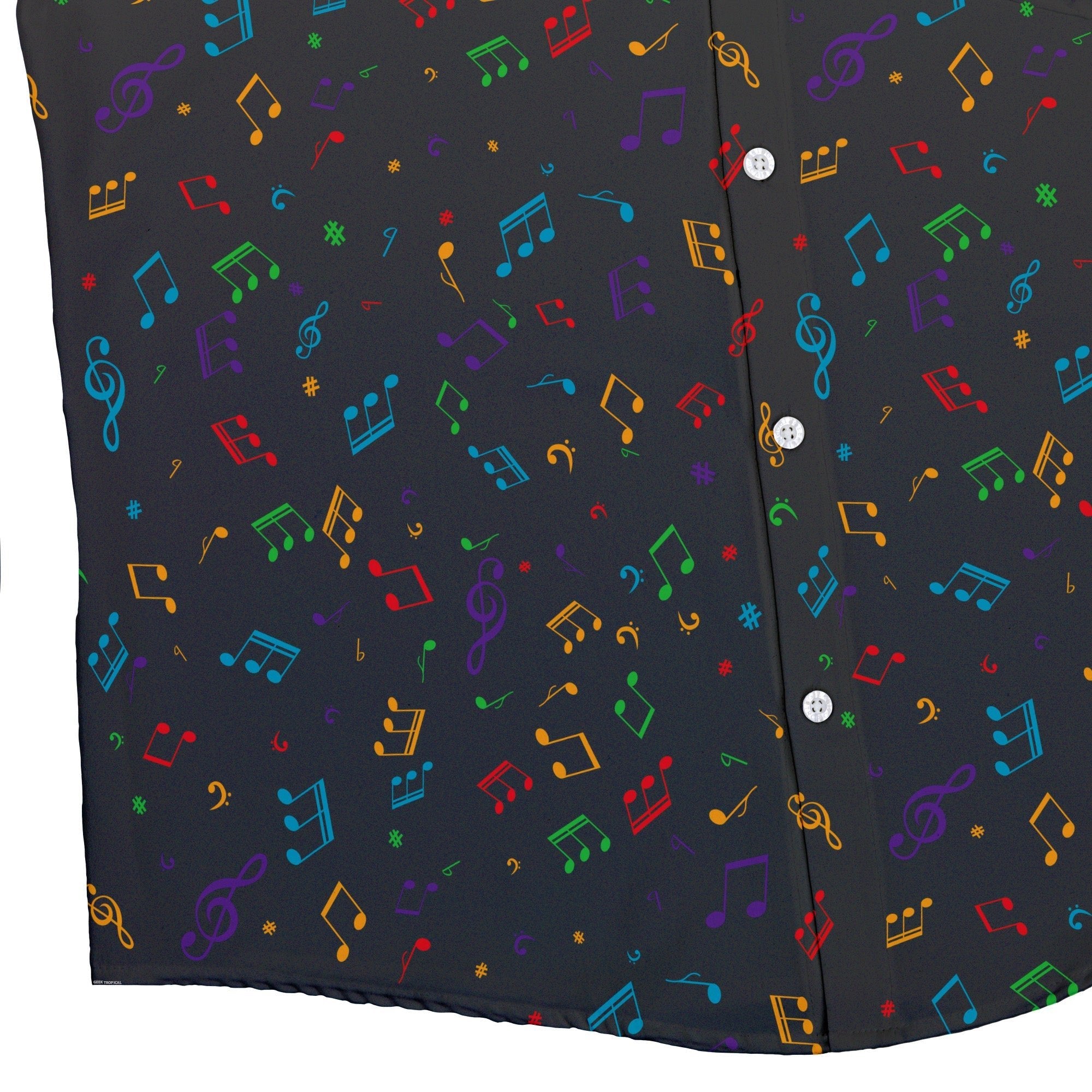 Musical Rainbow Notes Black Button Up Shirt - adult sizing - music print -