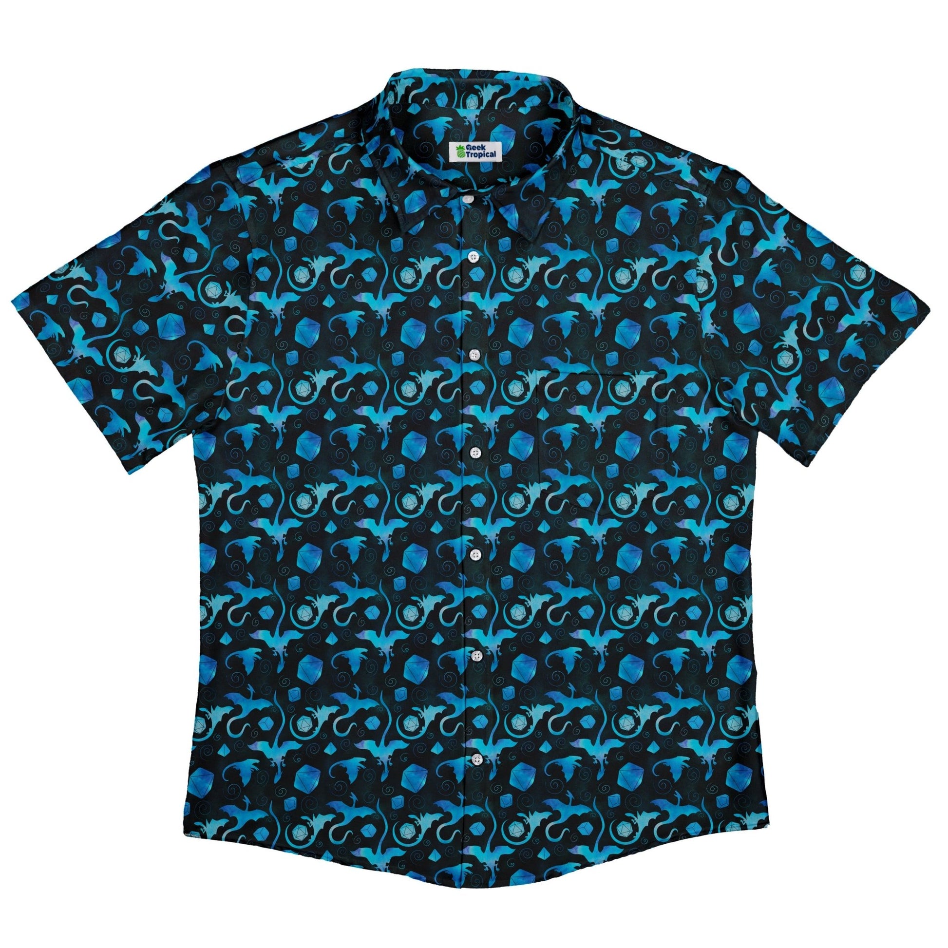 Dnd Mystic Blue Dragons Button Up Shirt - adult sizing - Designs by Nathan - dnd & rpg print
