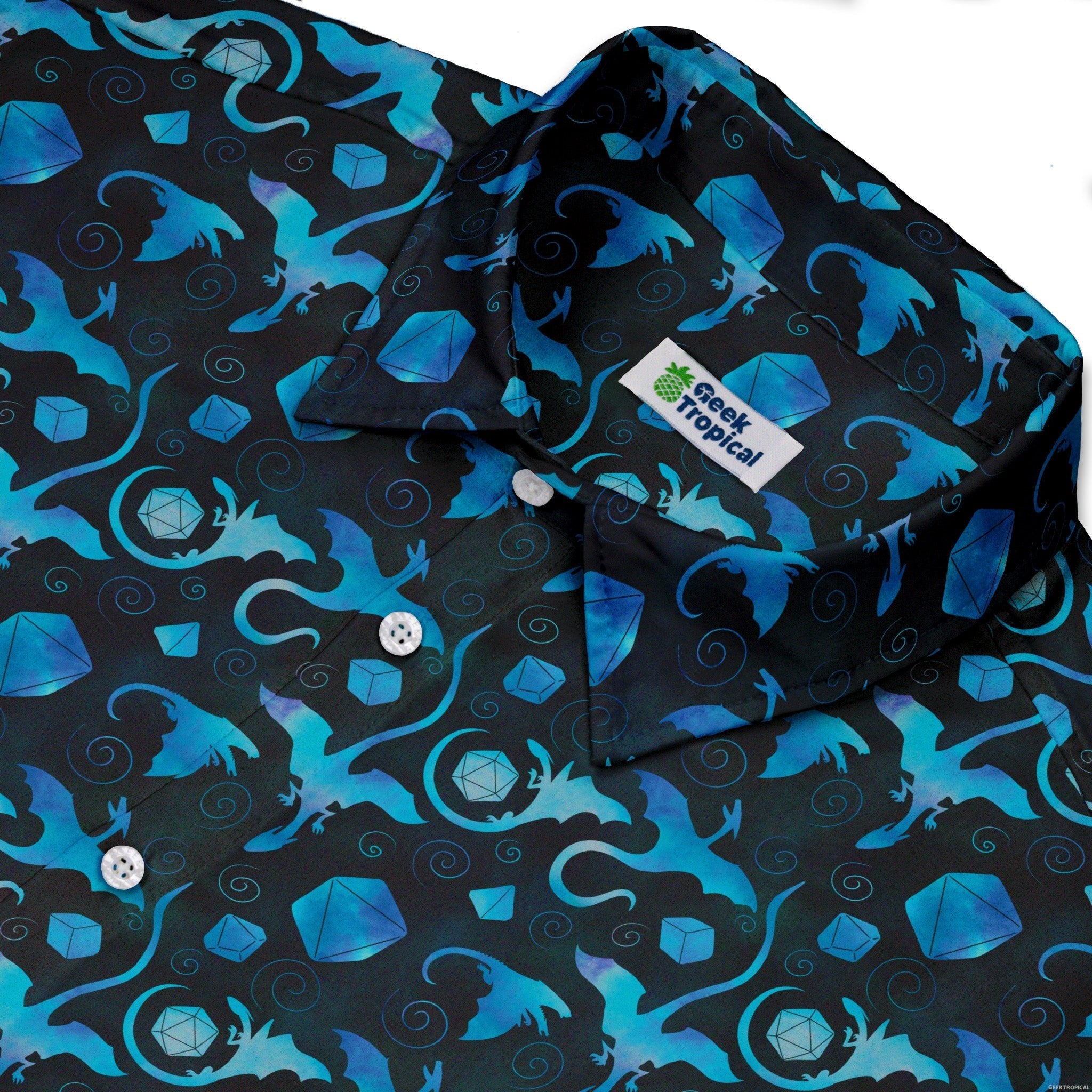 Dnd Mystic Blue Dragons Button Up Shirt - adult sizing - Designs by Nathan - dnd & rpg print