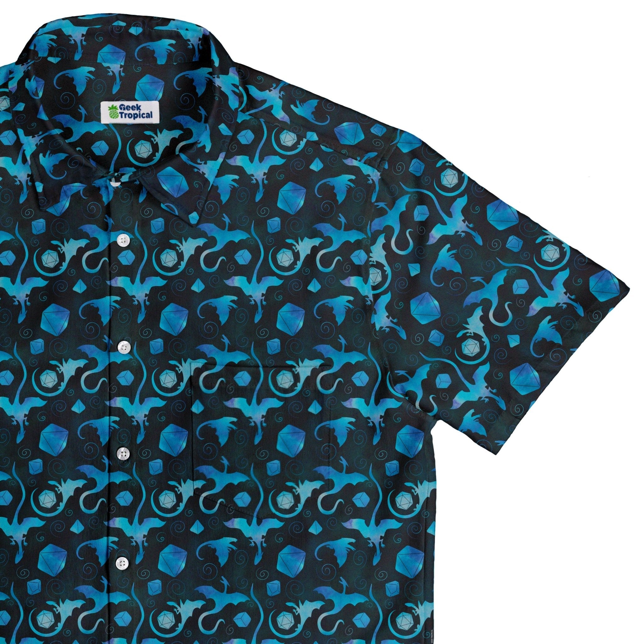 Dnd Mystic Blue Dragons Button Up Shirt - adult sizing - Designs by Nathan - dnd & rpg print