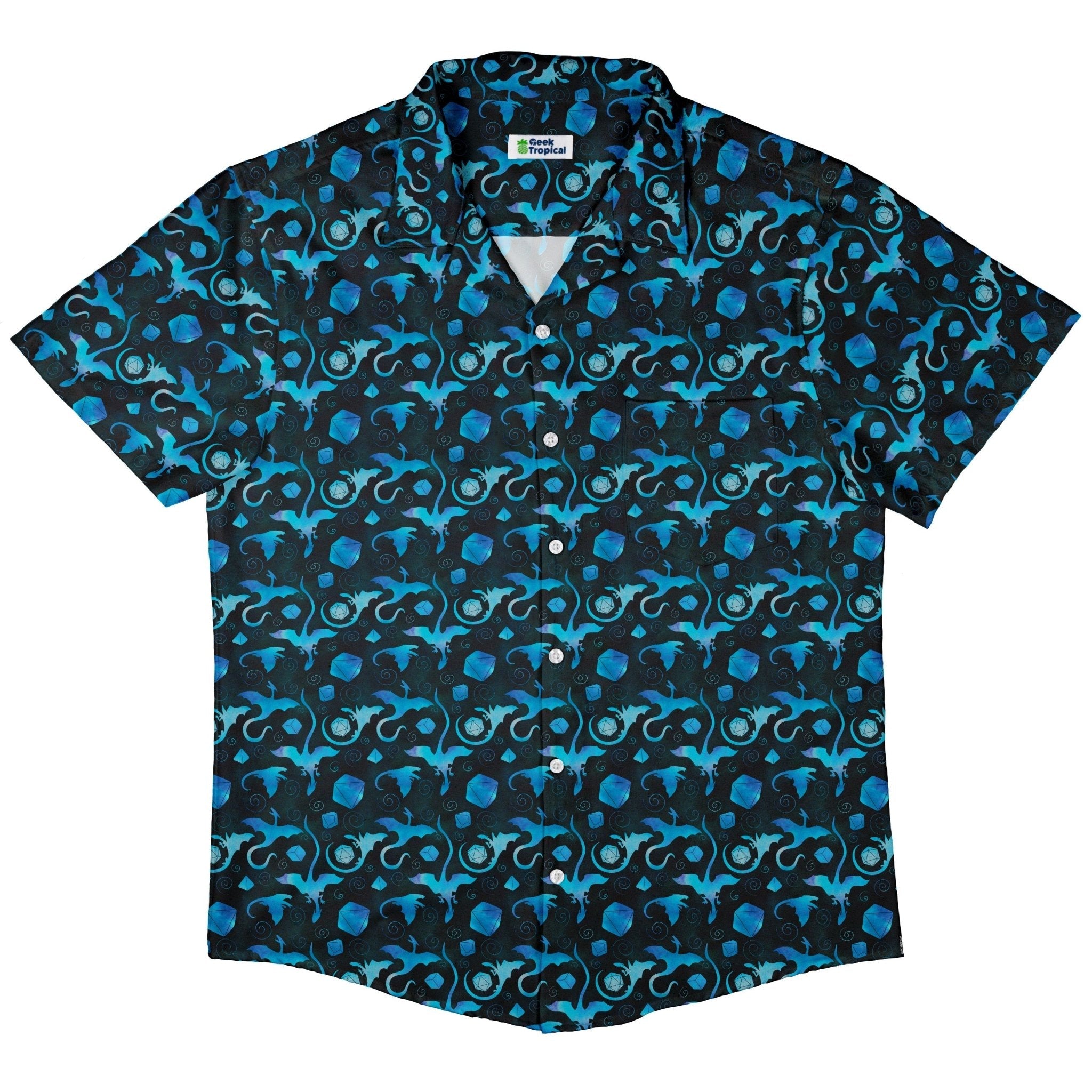 Clearance Ready - to - Ship Dnd Mystic Blue Dragons Button Up Shirt Geek Nerd adult sizing Clearance Designs by Nathan