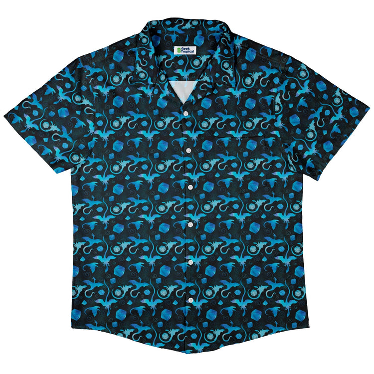 Dnd Mystic Blue Dragons Button Up Shirt - adult sizing - Designs by Nathan - dnd & rpg print