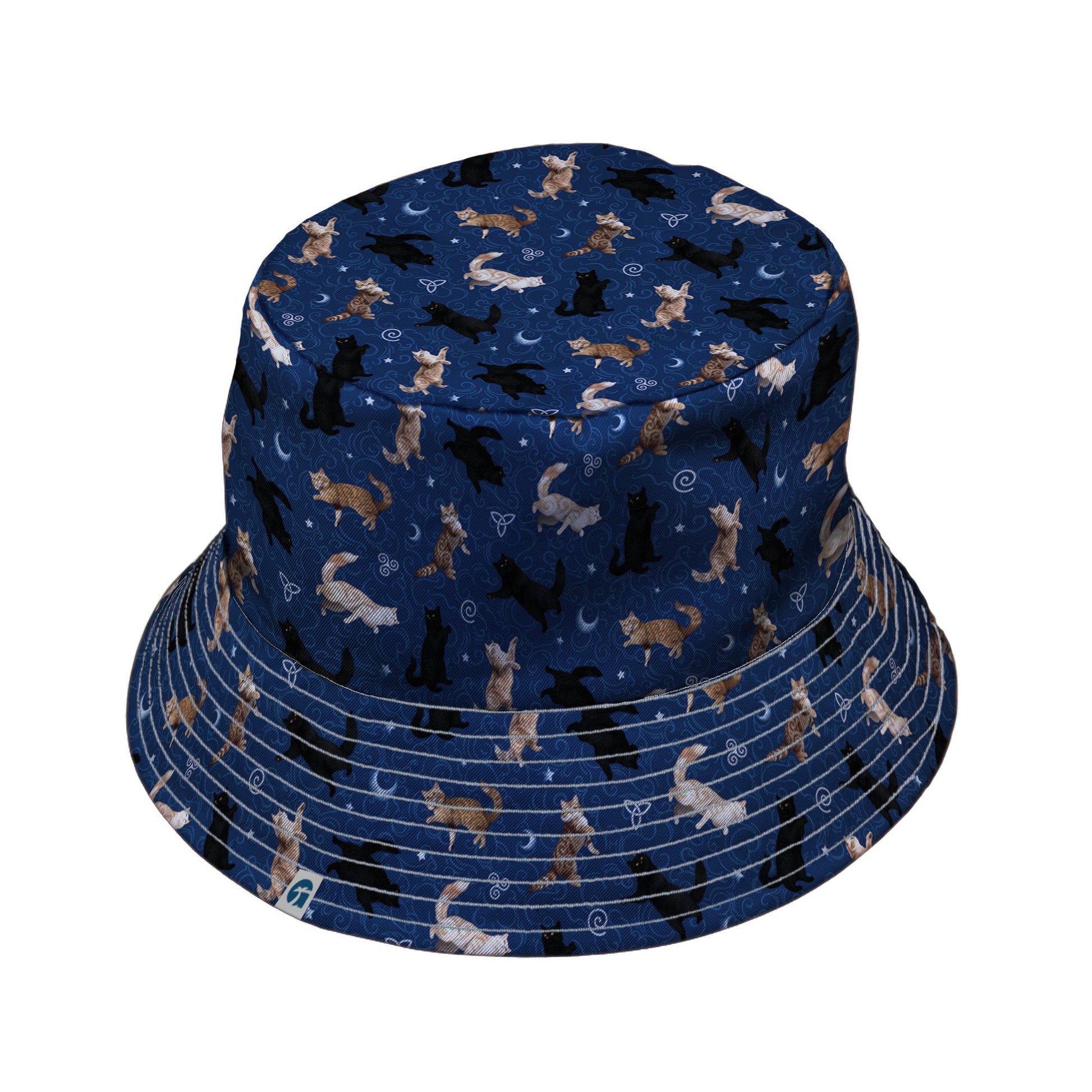 Mystic Cloud Cats Blue Bucket Hat Gray Stitching