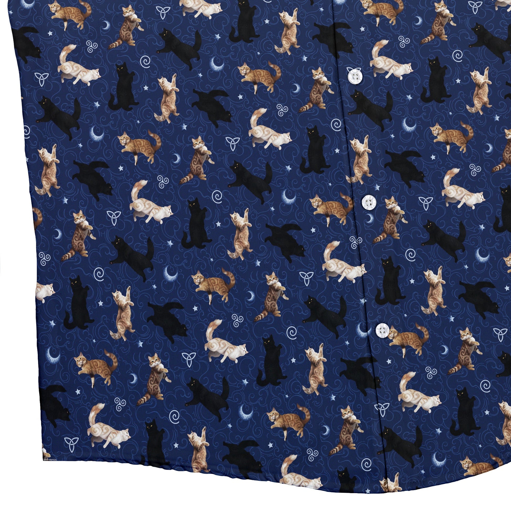 Mystic Cloud Cats Blue Button Up Shirt Bottom Corner