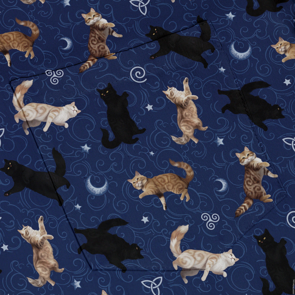 Mystic Cloud Cats Blue Button Up Shirt Pocket