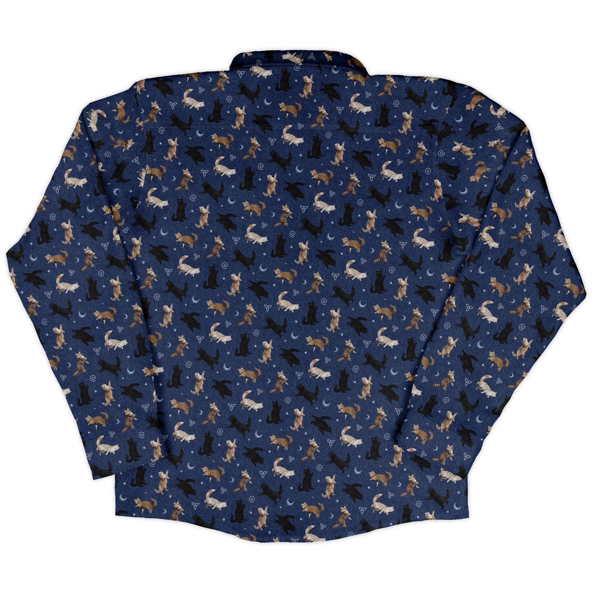 Mystic Cloud Cats Blue Long Sleeve Button Up Shirt back