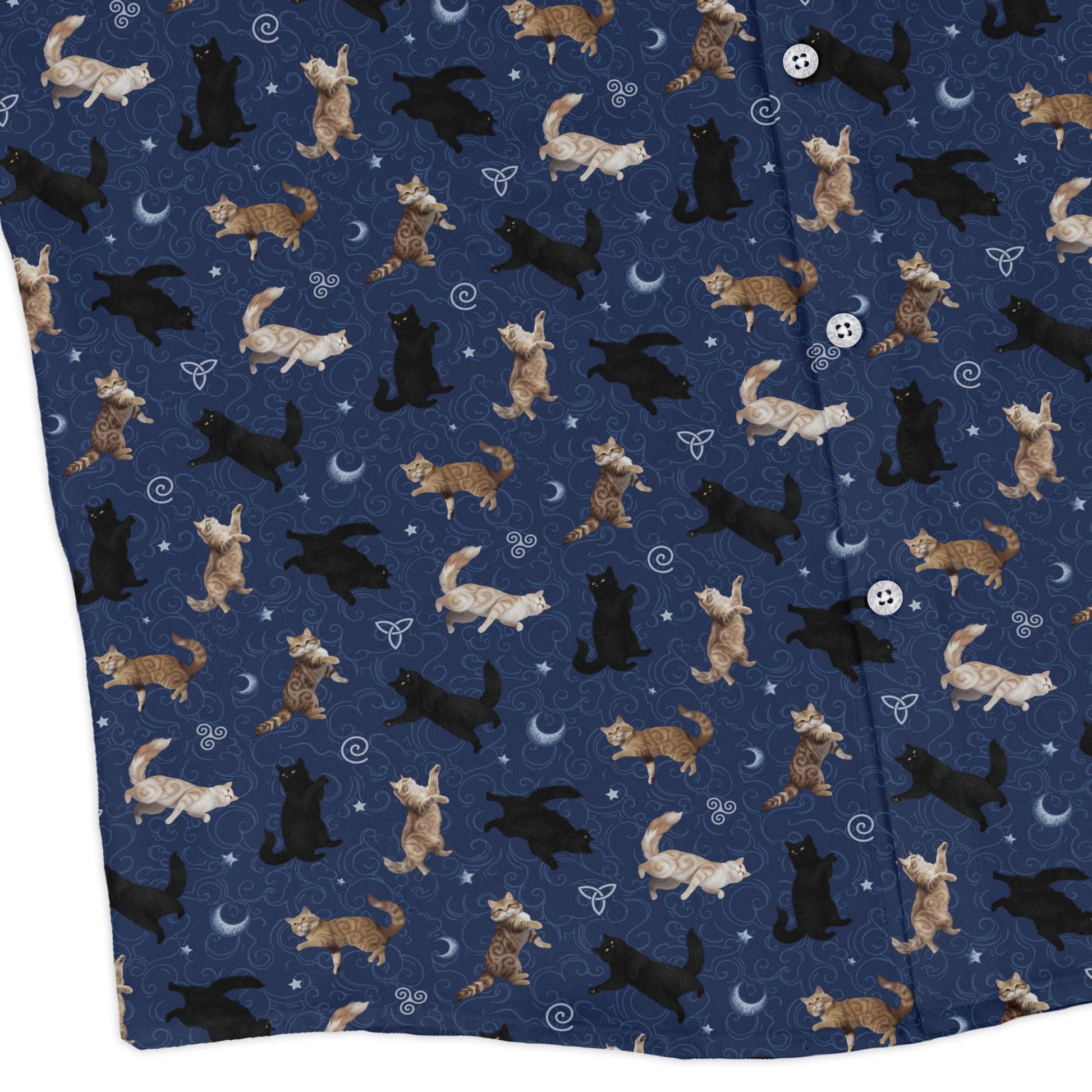 Mystic Cloud Cats Blue Long Sleeve Button Up Shirt corner