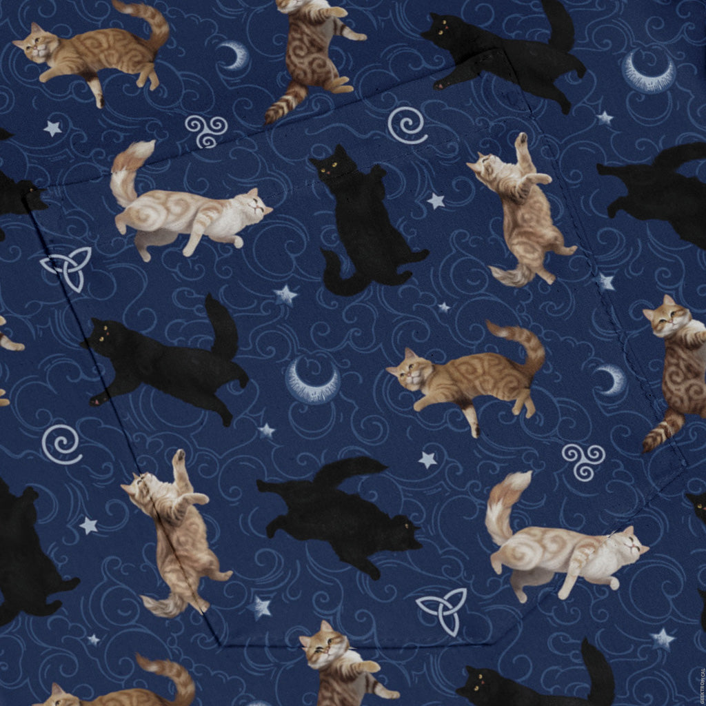 Mystic Cloud Cats Blue Long Sleeve Button Up Shirt pocket