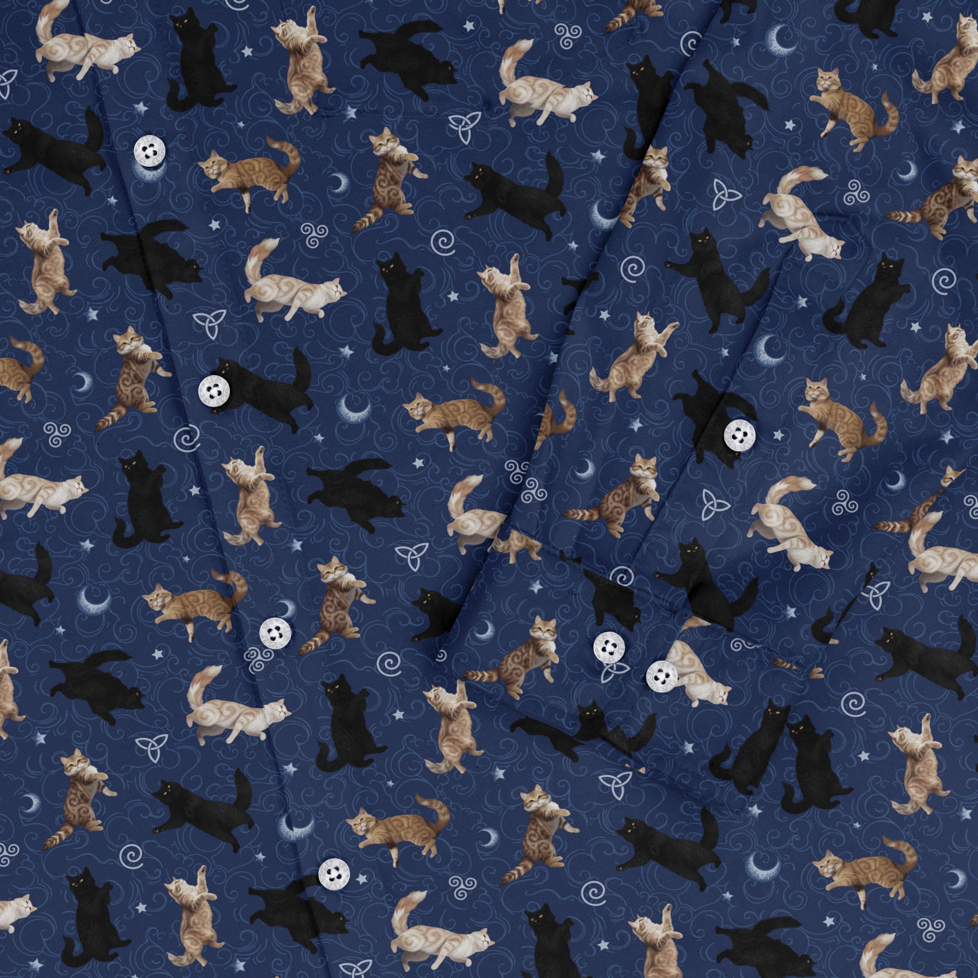 Mystic Cloud Cats Blue Long Sleeve Button Up Shirt 2
