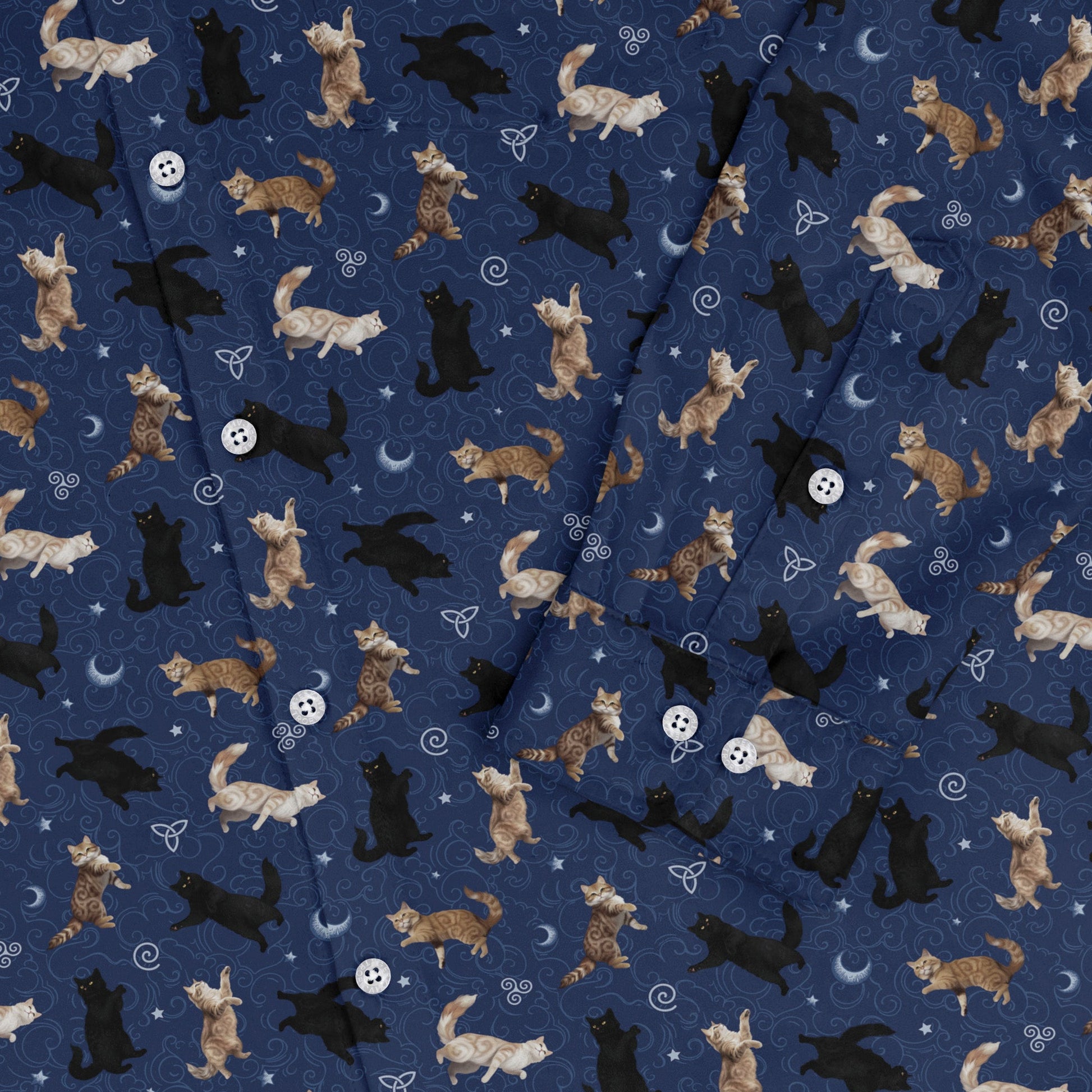 Mystic Cloud Cats Blue Long Sleeve Button Up Shirt sleeve close