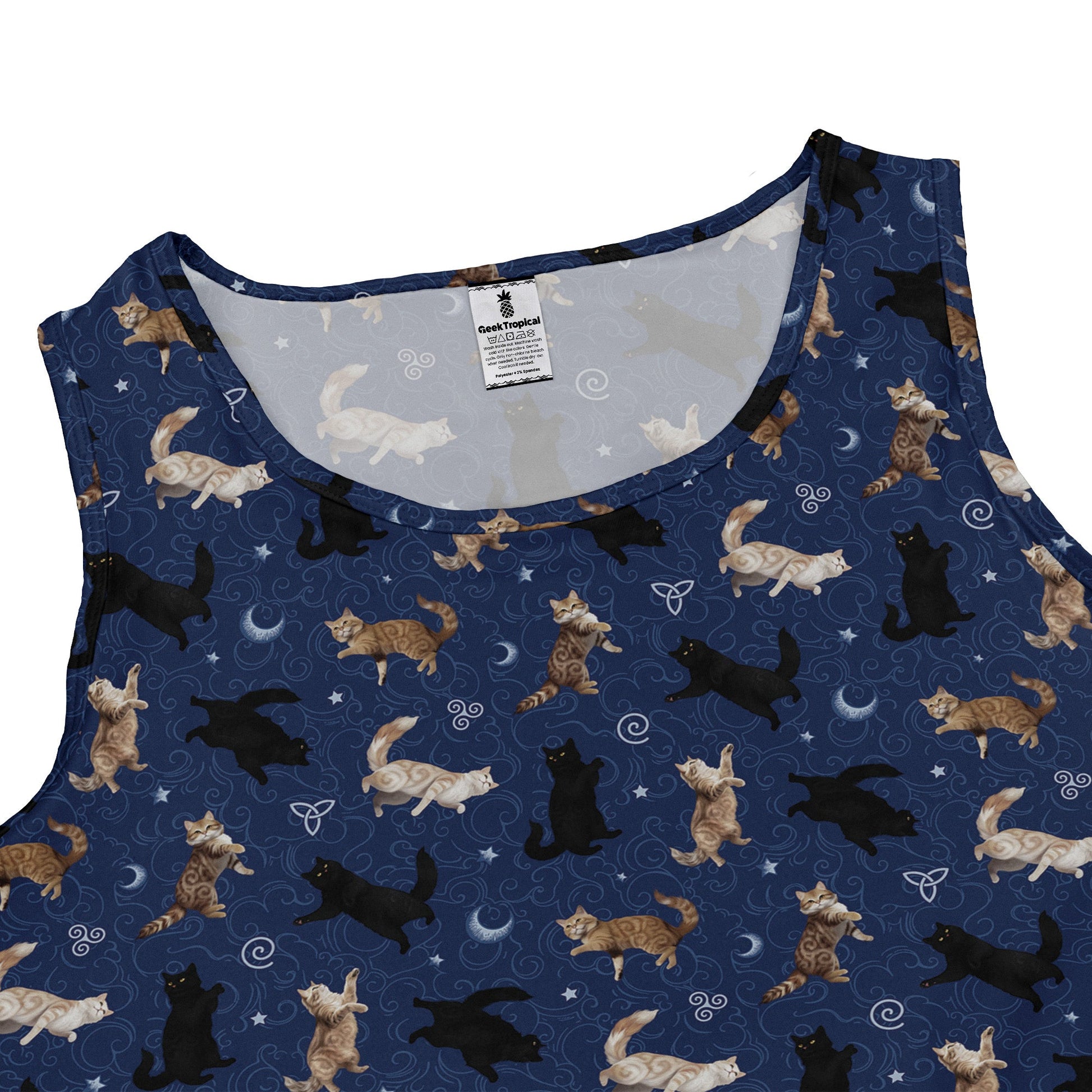 Mystic Cloud Cats Blue Sleeveless Dress close front