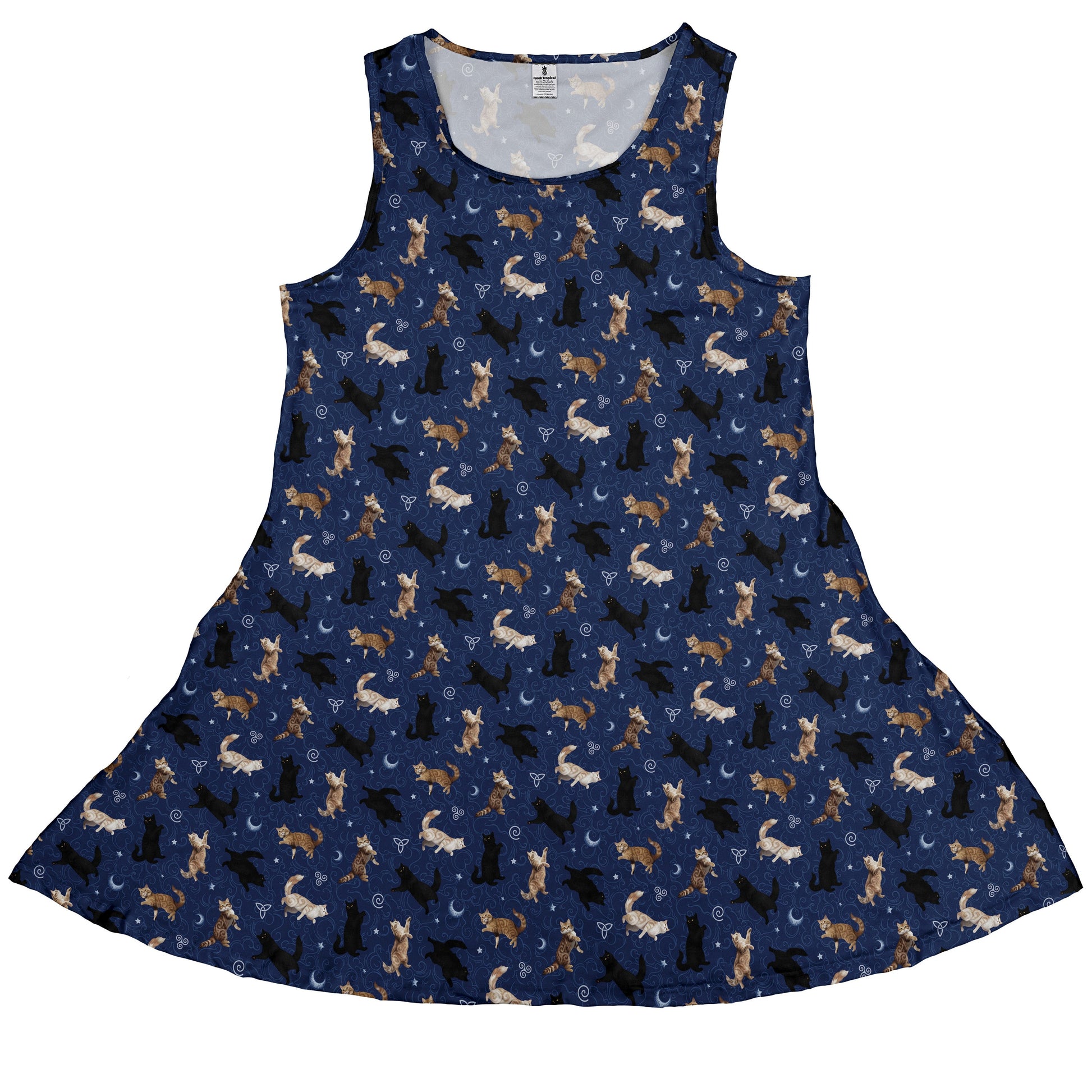 Mystic Cloud Cats Blue Sleeveless Dress front