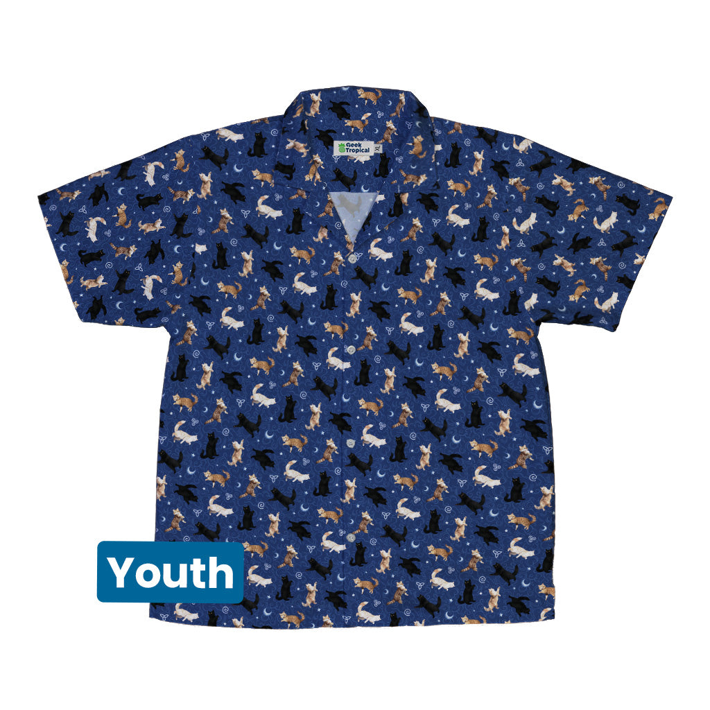 Mystic Cloud Cats Blue Youth Hawaiian Shirt Front