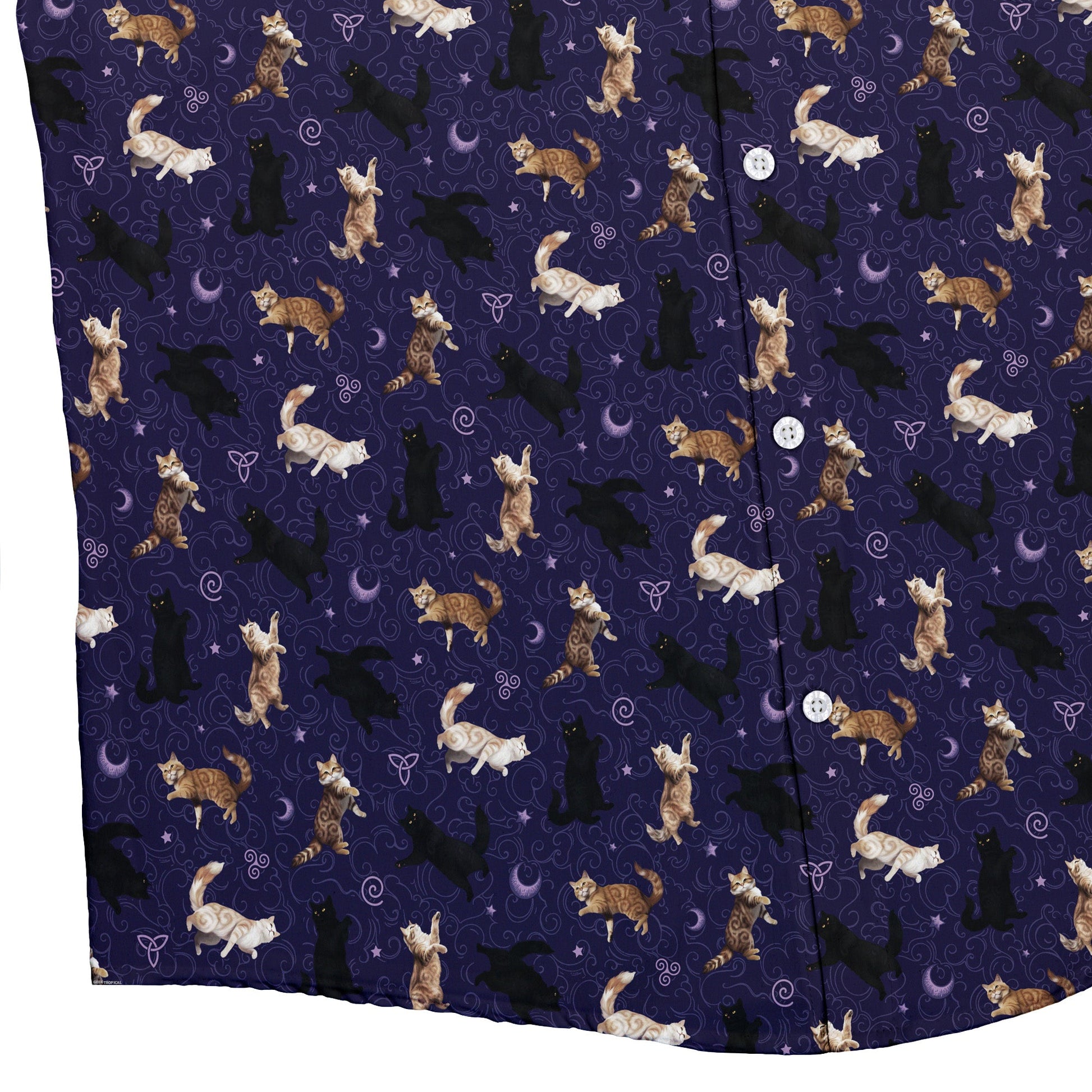 Mystic Cloud Cats Purple Button Up Shirt Bottom Corner