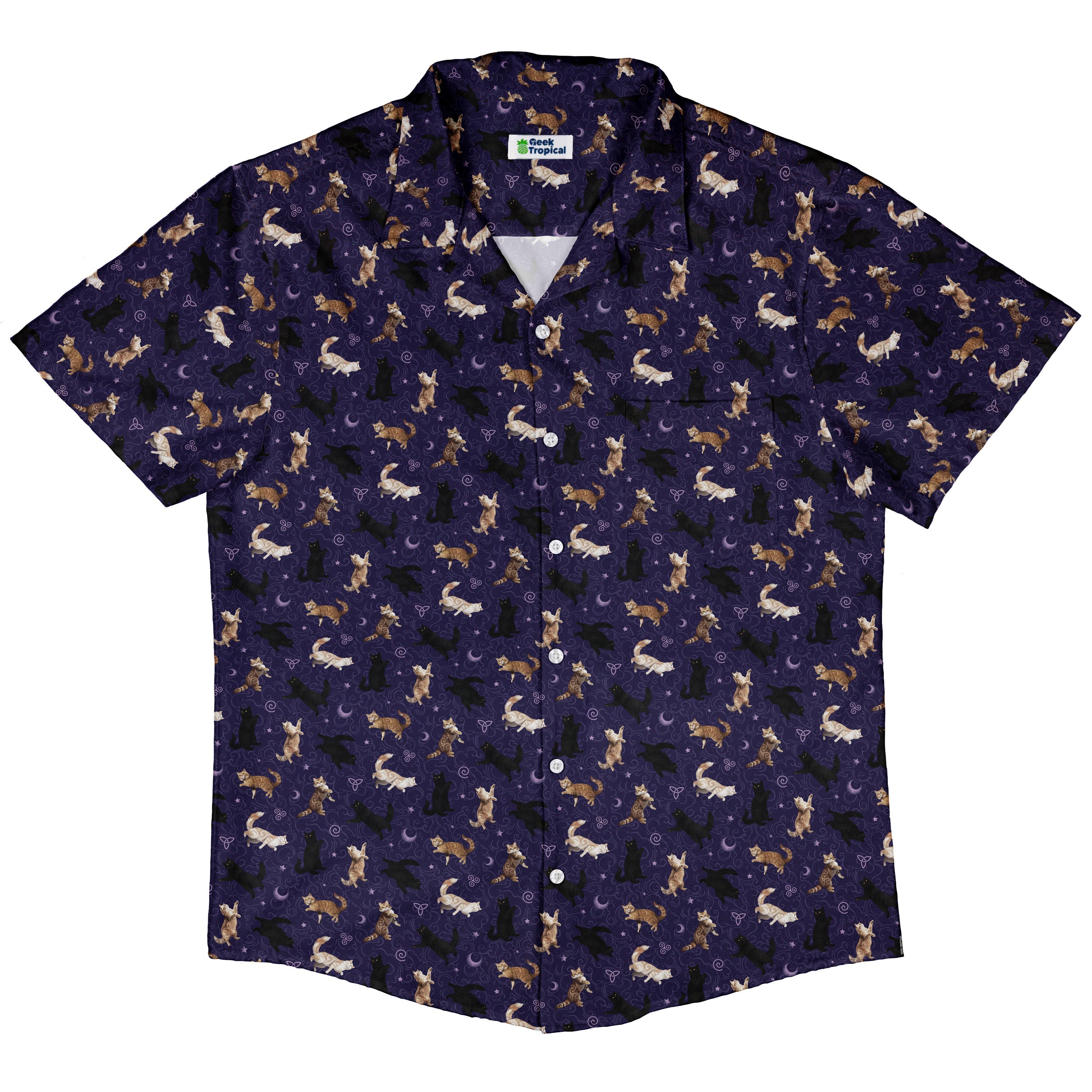 Mystic Cloud Cats Purple Button Up Shirt Hawaiian Front