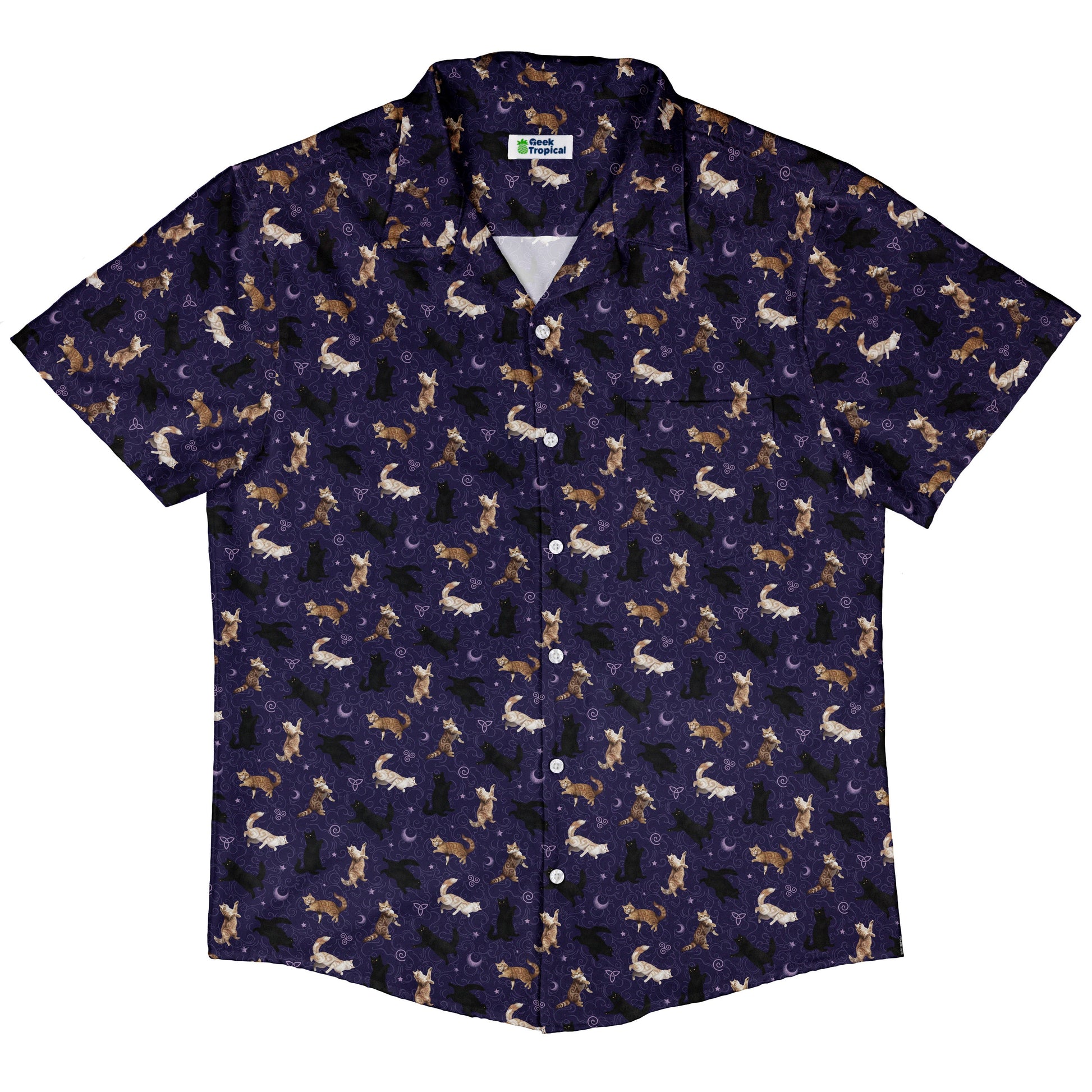 Mystic Cloud Cats Purple Button Up Shirt Hawaiian Front
