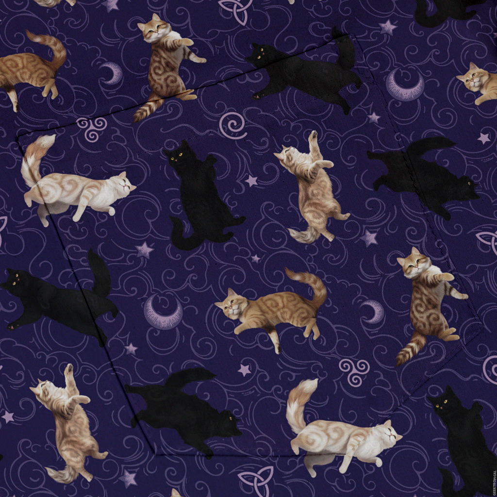 Mystic Cloud Cats Purple Button Up Shirt Pocket