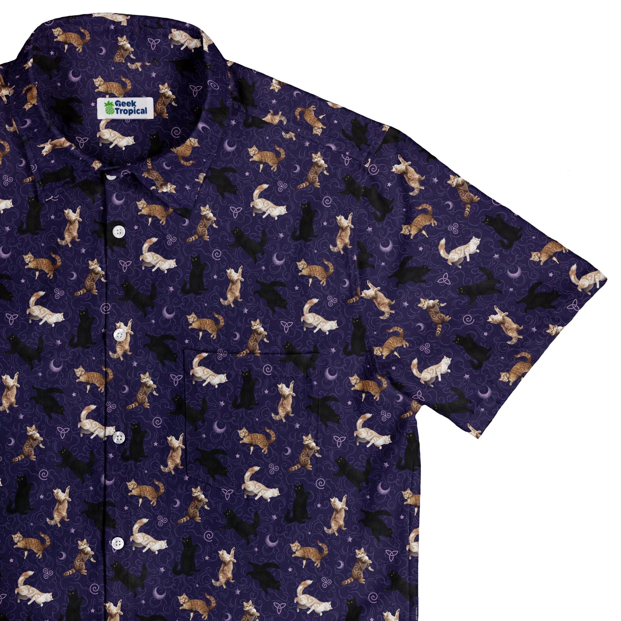 Mystic Cloud Cats Purple Button Up Shirt 1