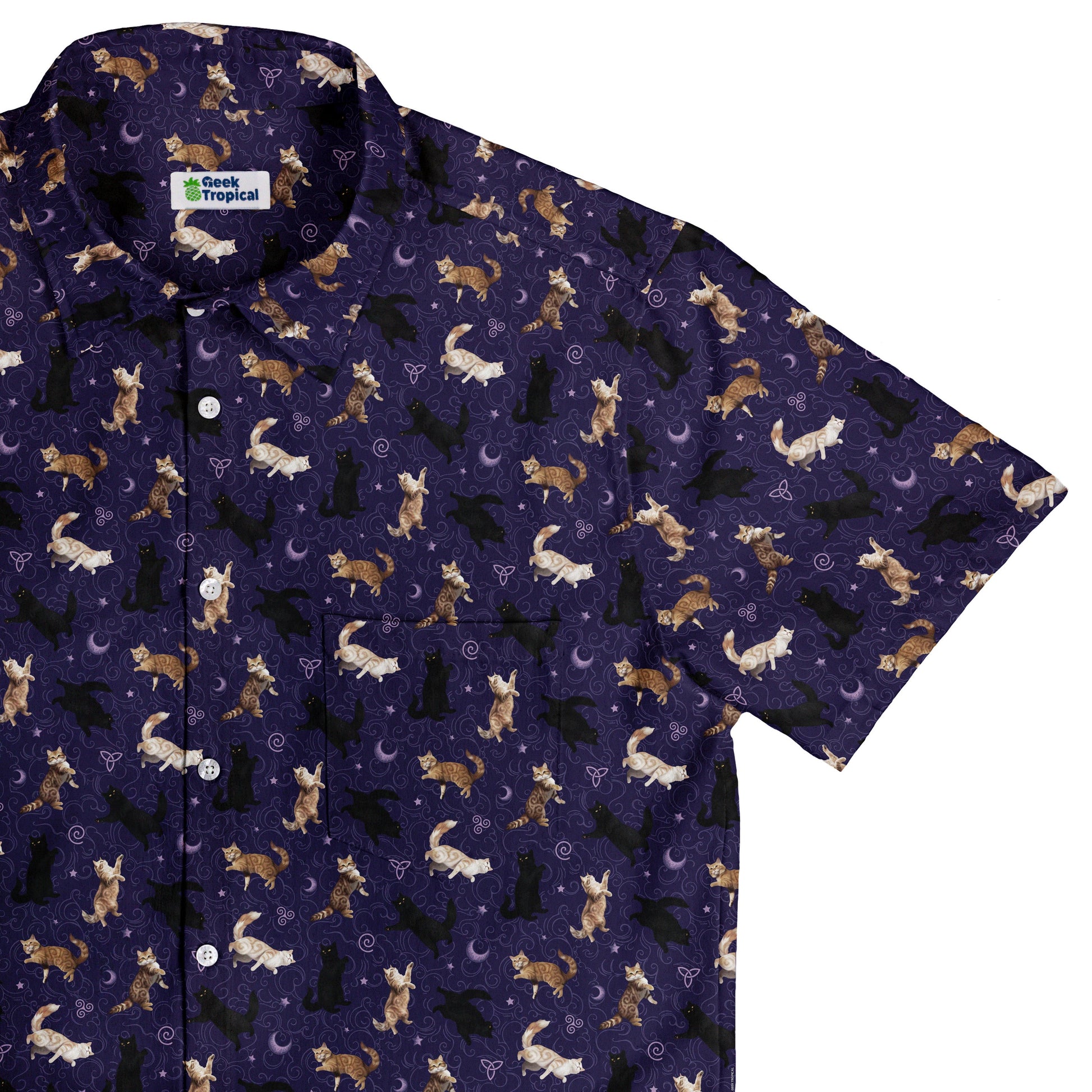 Mystic Cloud Cats Purple Button Up Shirt Top Corner