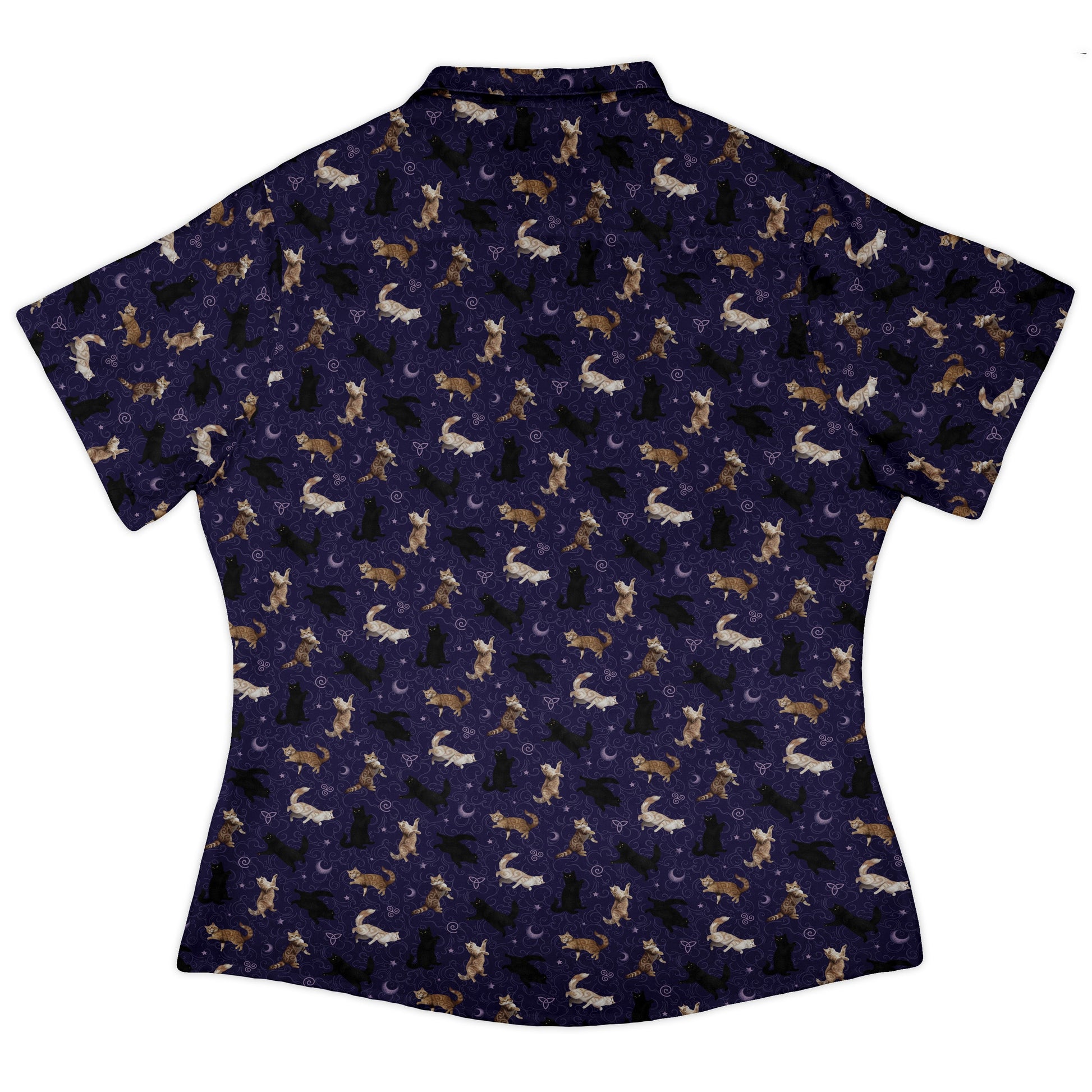 Mystic Cloud Cats Purple Curvy Button Up Shirt womens back
