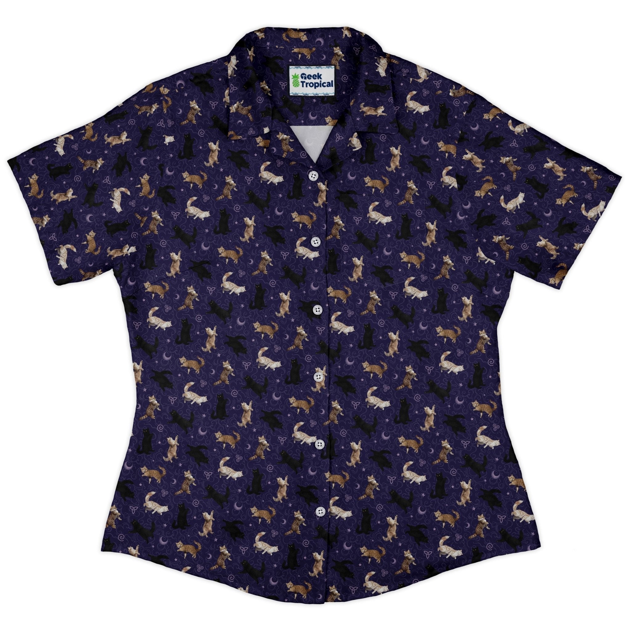 Mystic Cloud Cats Purple Curvy Button Up Shirt 2