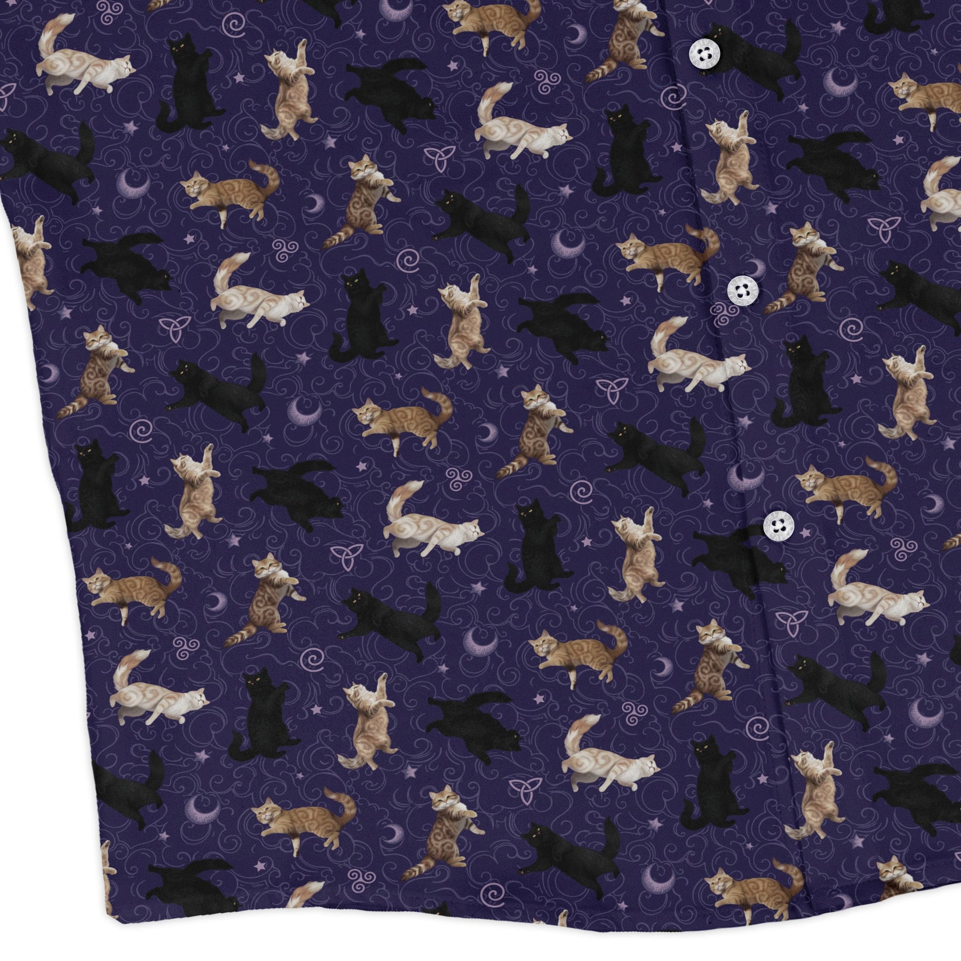 Mystic Cloud Cats Purple Long Sleeve Button Up Shirt corner