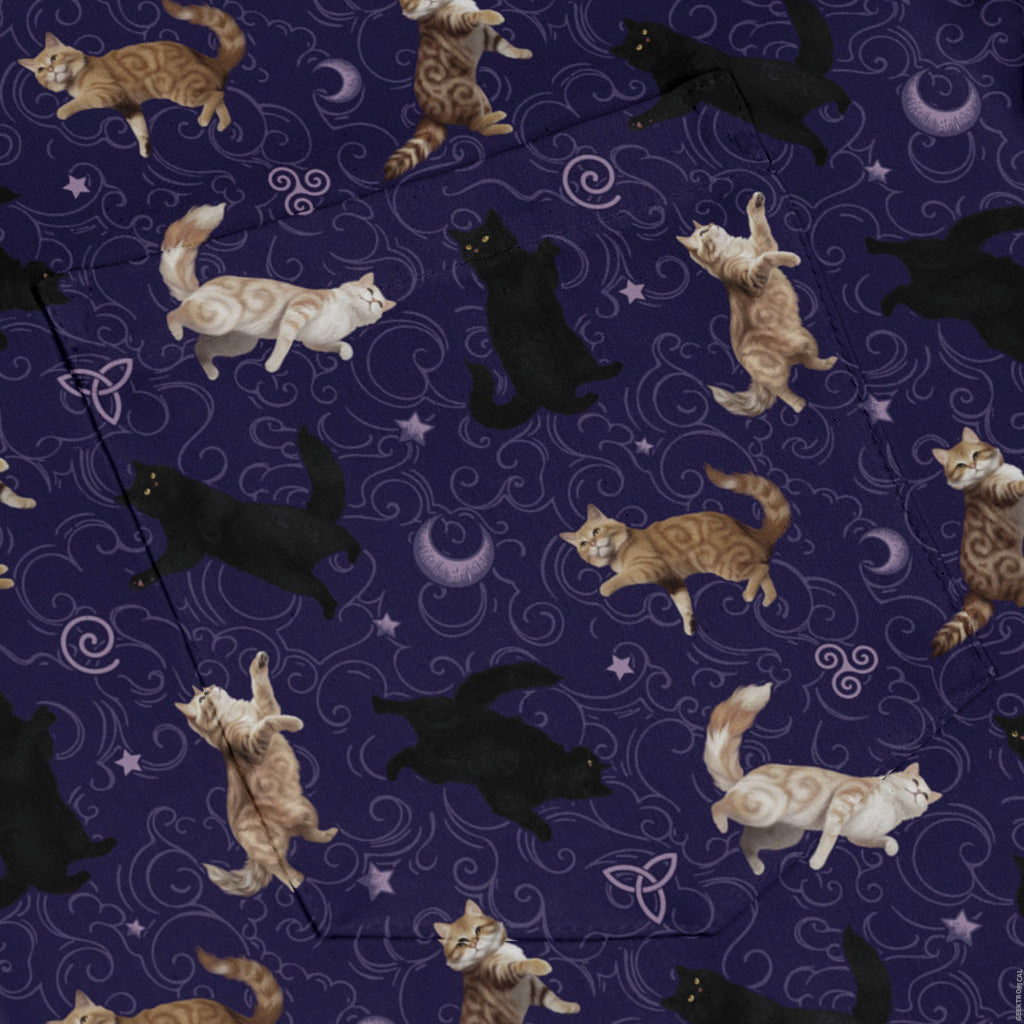 Mystic Cloud Cats Purple Long Sleeve Button Up Shirt pocket
