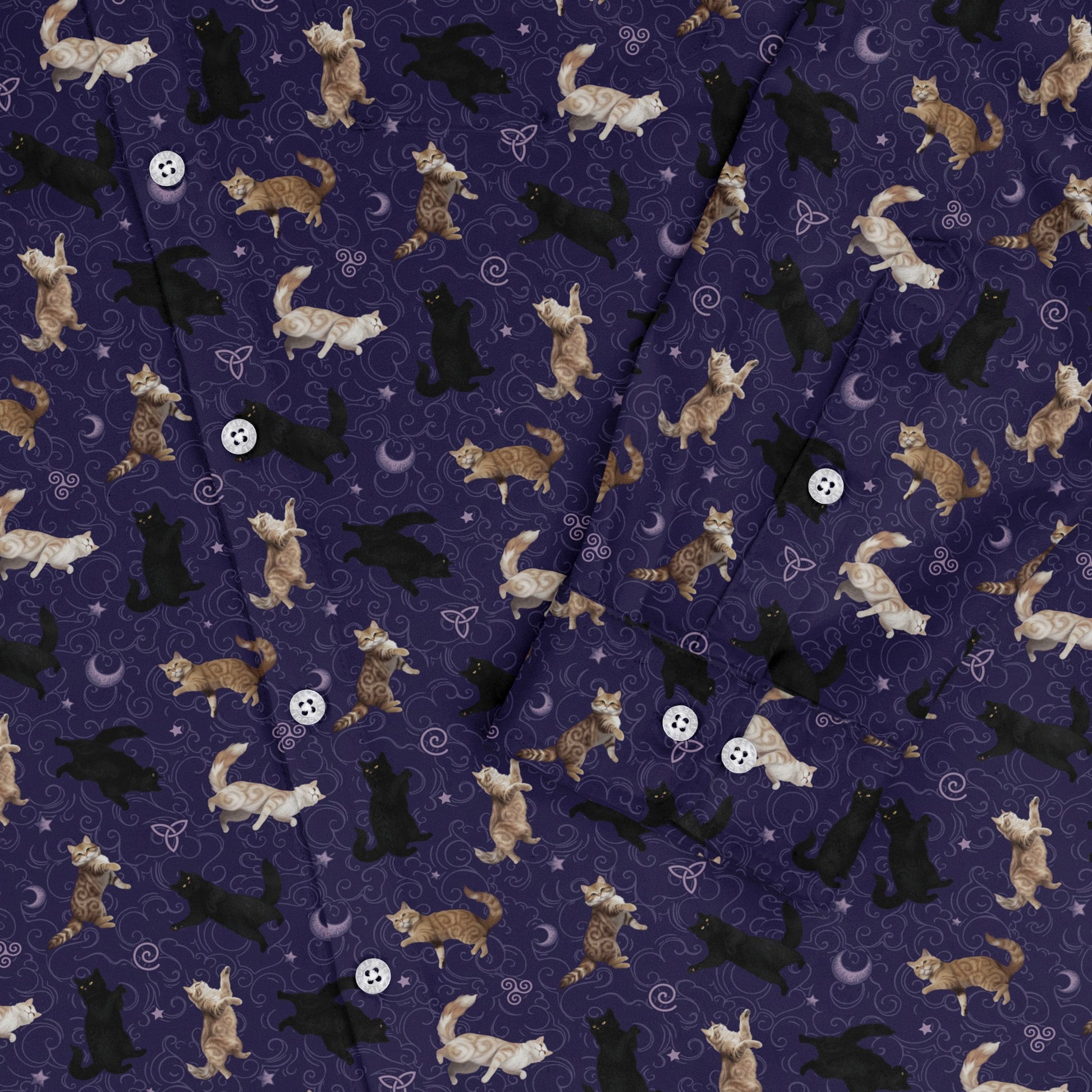 Mystic Cloud Cats Purple Long Sleeve Button Up Shirt sleeve close