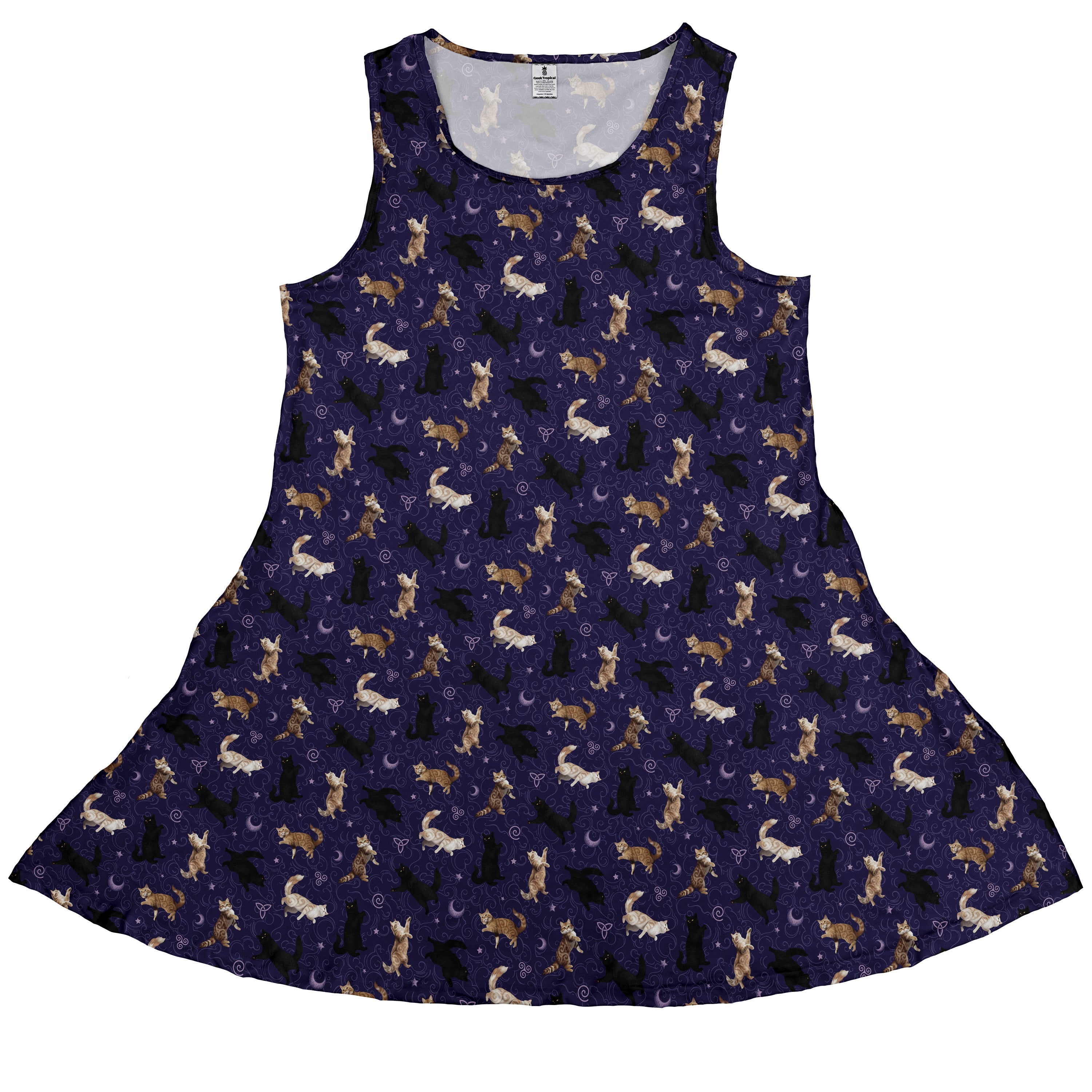 Mystic Cloud Cats Purple Sleeveless Dress front