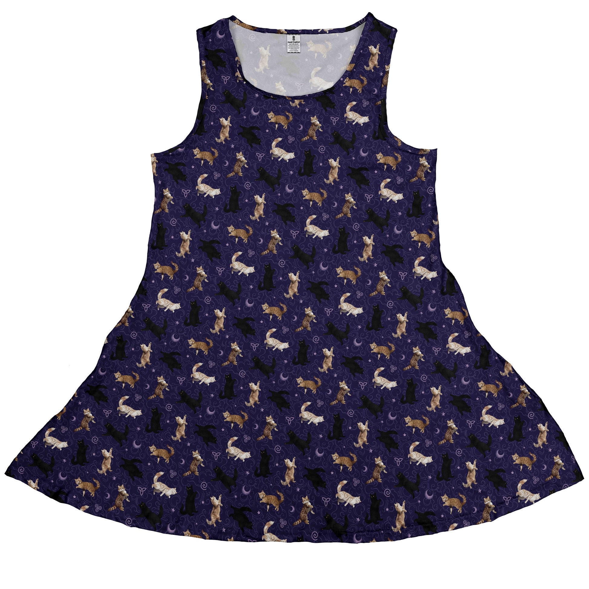 Mystic Cloud Cats Purple Sleeveless Dress front