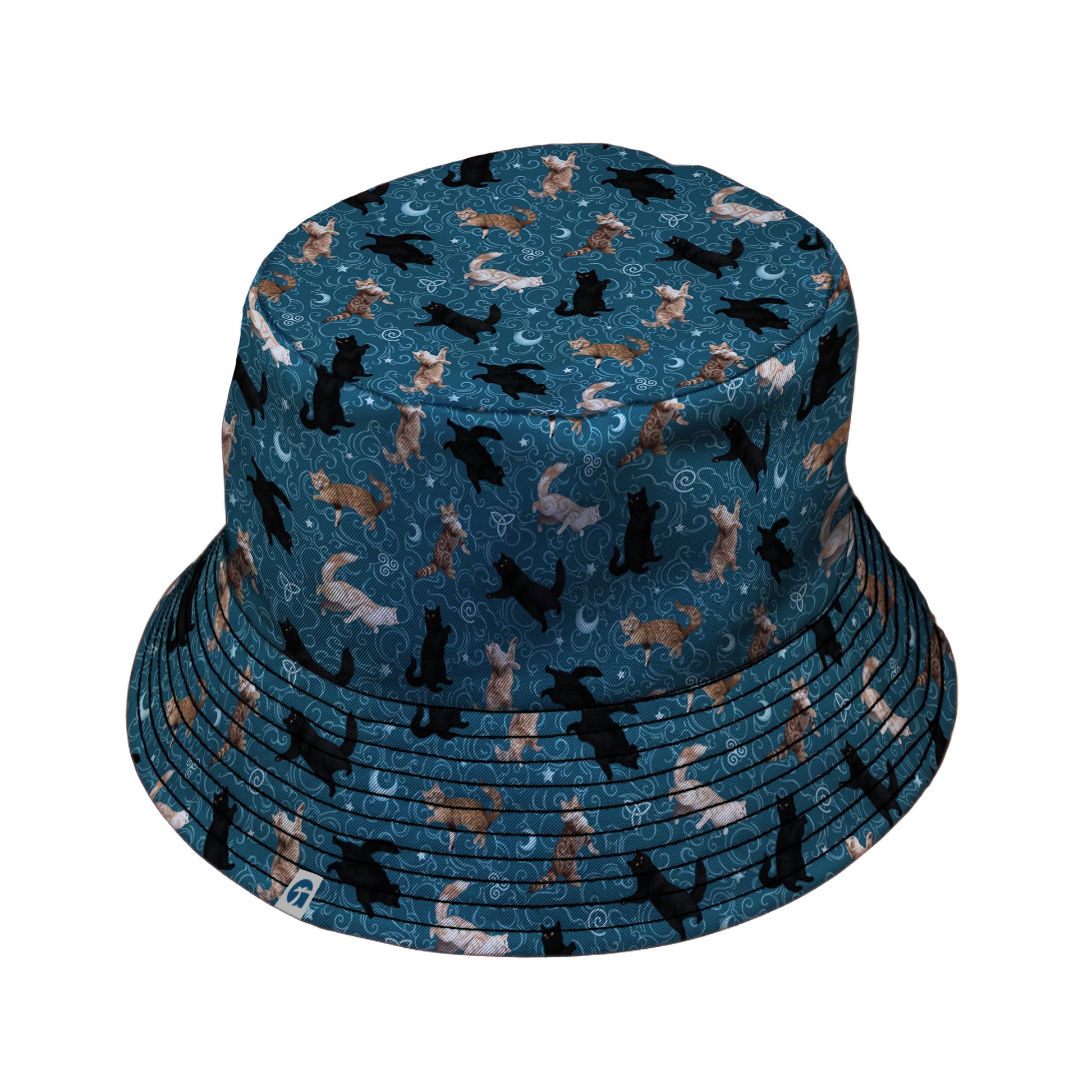Mystic Cloud Cats Teal Bucket Hat Black Stitching
