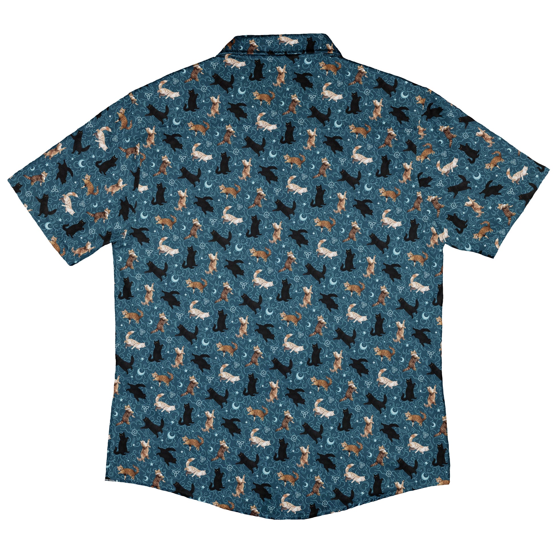 Mystic Cloud Cats Teal Button Up Shirt Back