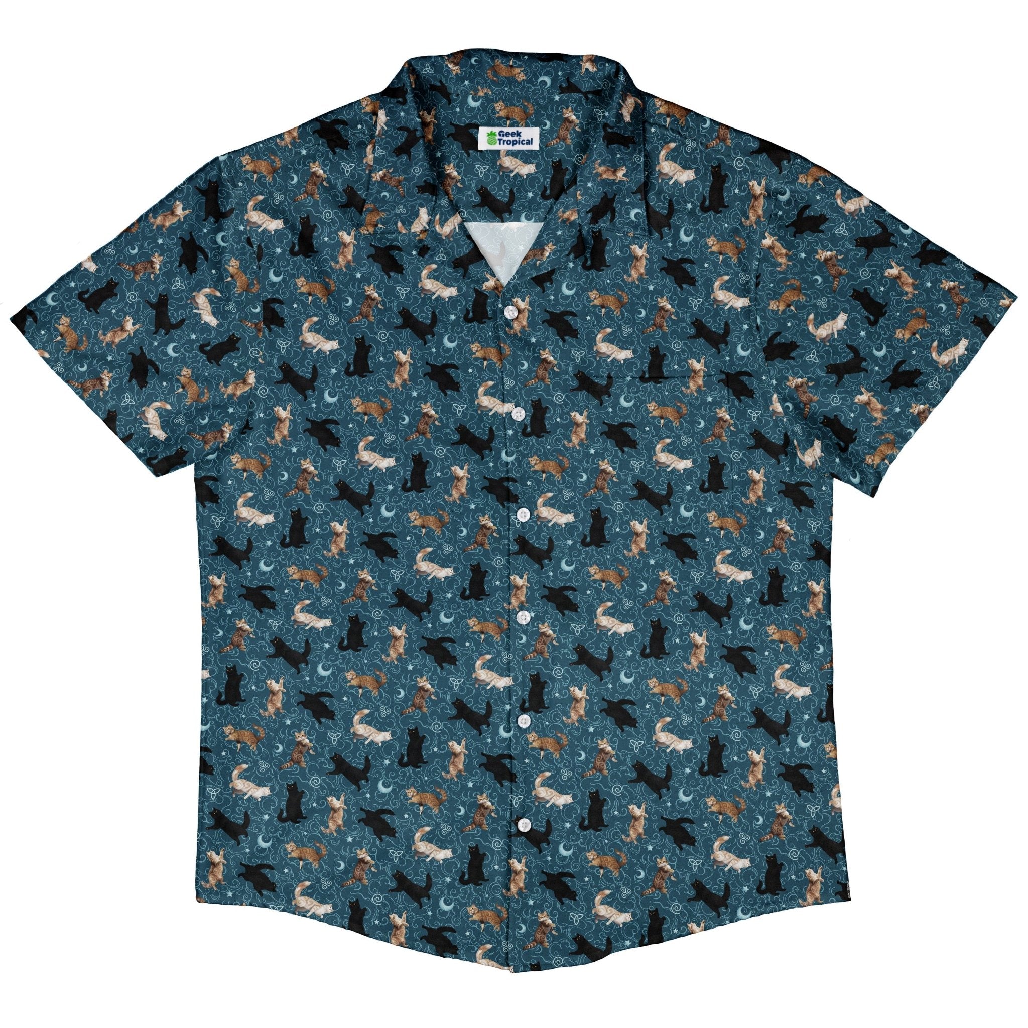 Mystic Cloud Cats Teal Button Up Shirt 5