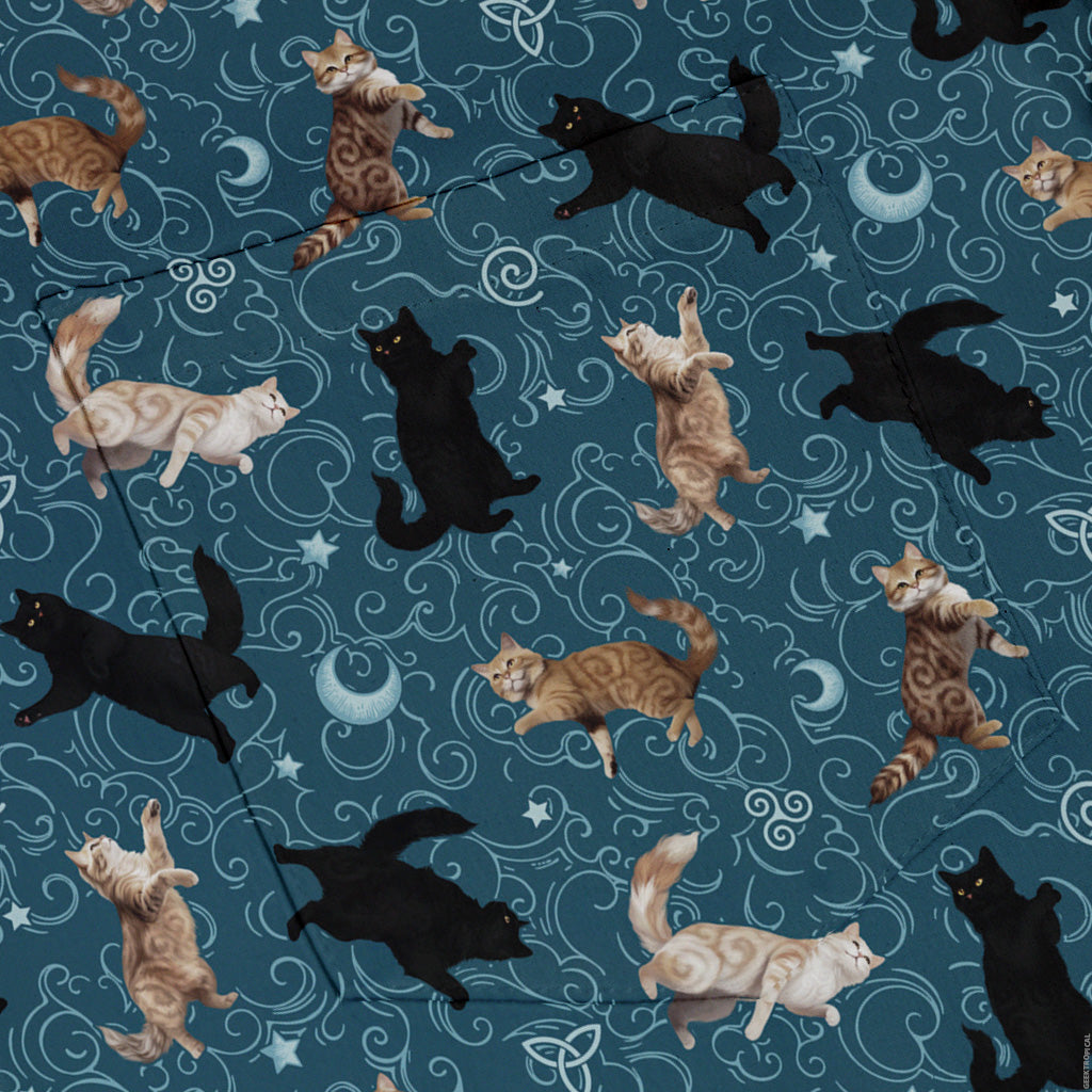 Mystic Cloud Cats Teal Button Up Shirt Pocket