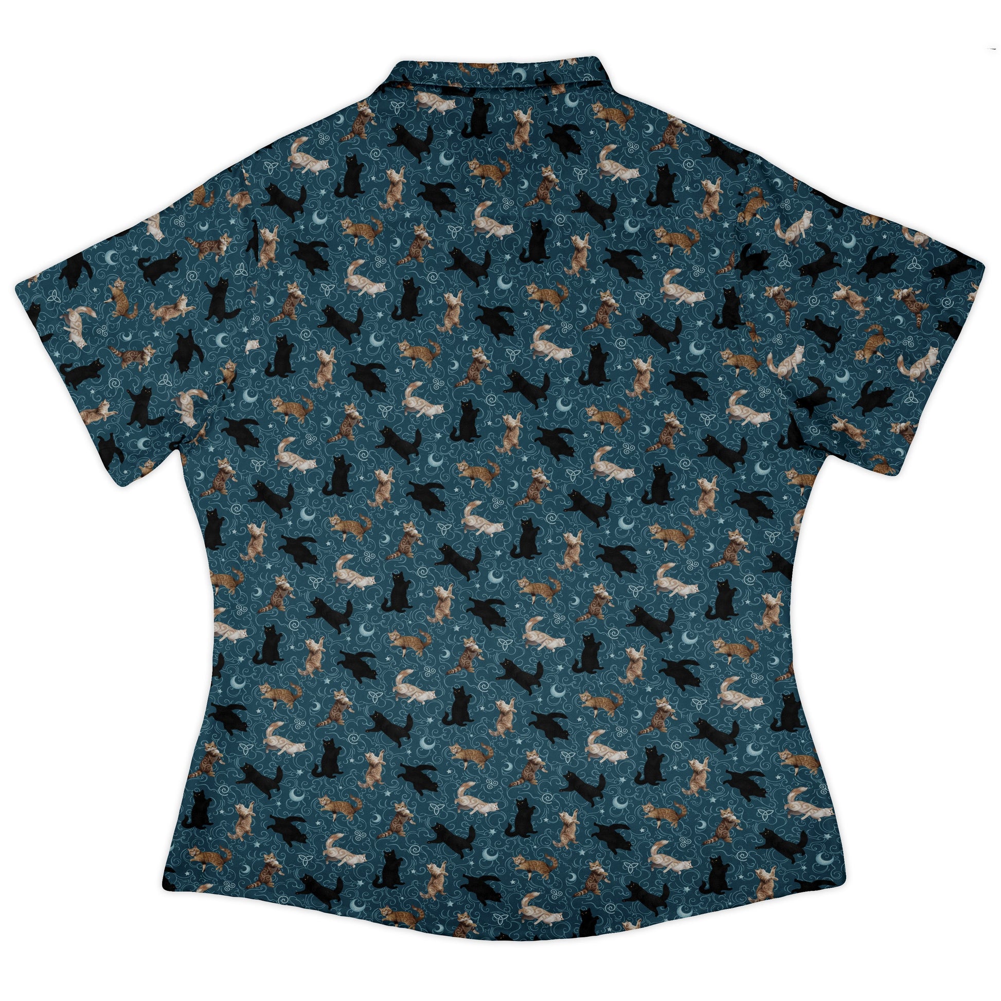 Mystic Cloud Cats Teal Curvy Button Up Shirt womens back