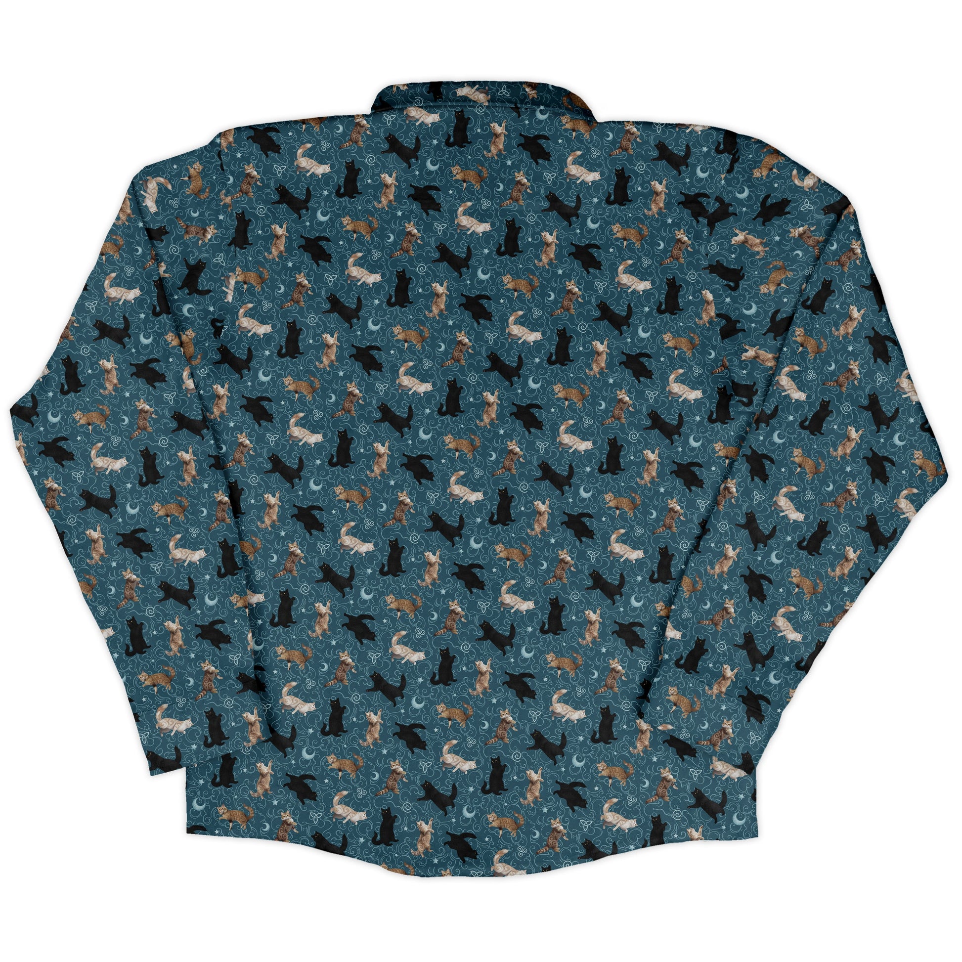 Mystic Cloud Cats Teal Long Sleeve Button Up Shirt back