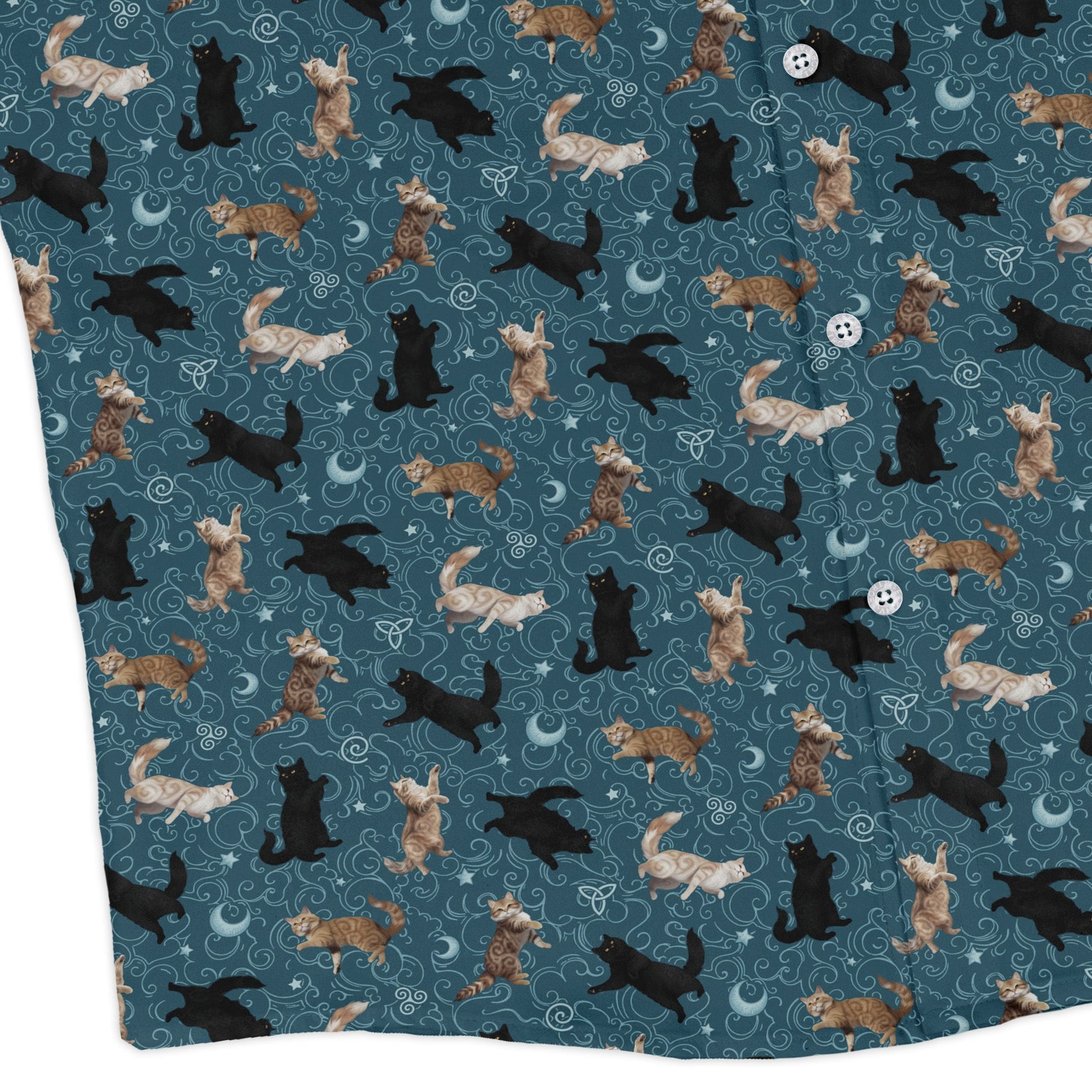 Mystic Cloud Cats Teal Long Sleeve Button Up Shirt corner