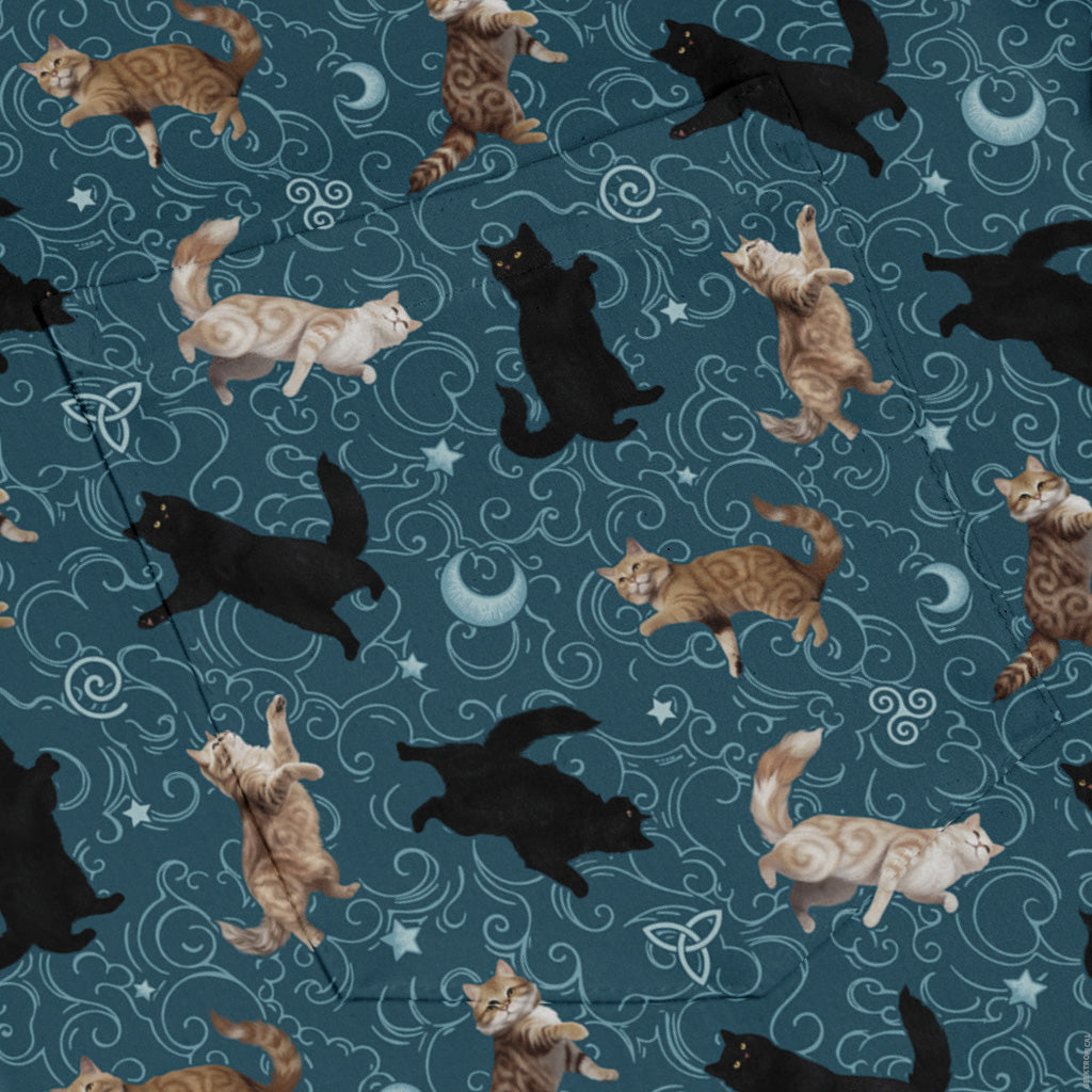 Mystic Cloud Cats Teal Long Sleeve Button Up Shirt pocket