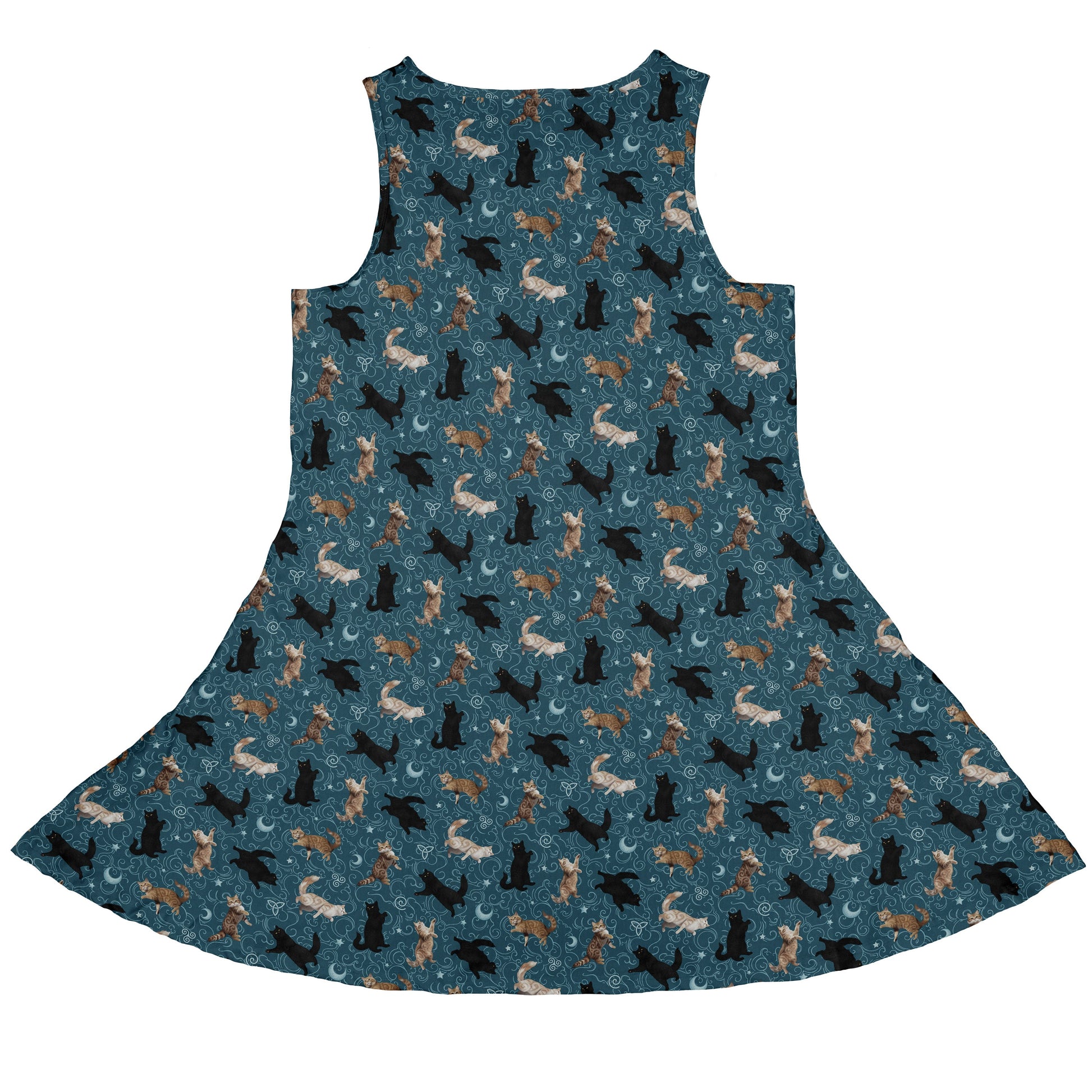Mystic Cloud Cats Teal Sleeveless Dress back