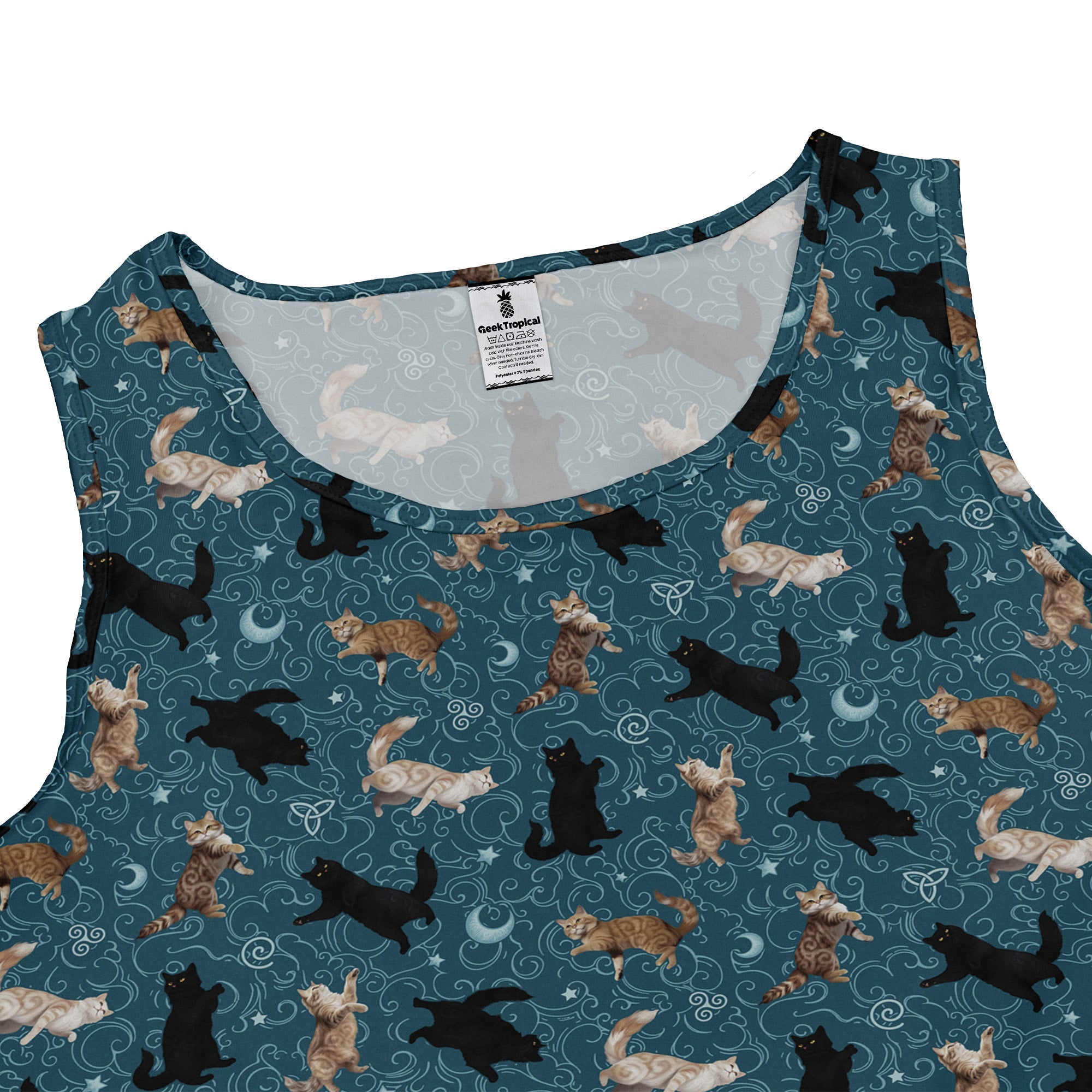Mystic Cloud Cats Teal Sleeveless Dress close front