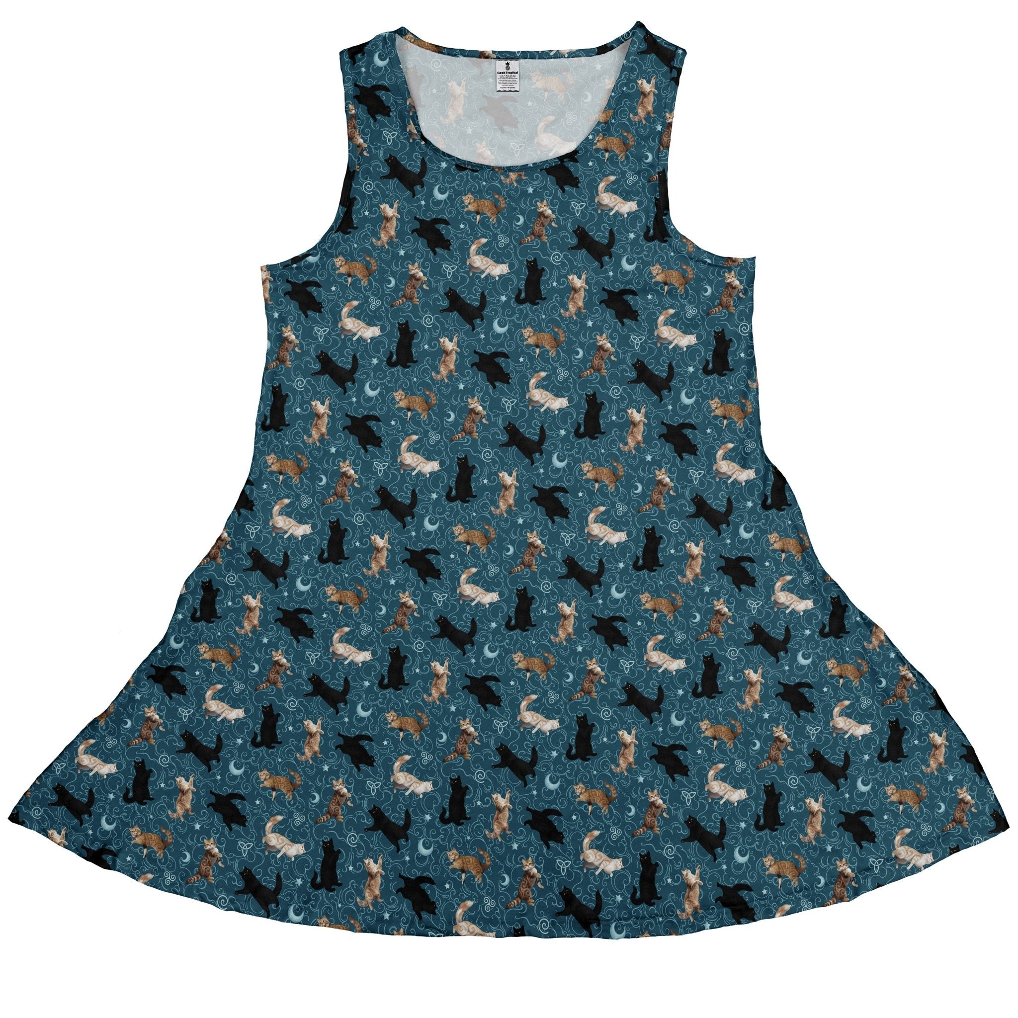 Mystic Cloud Cats Teal Sleeveless Dress 1