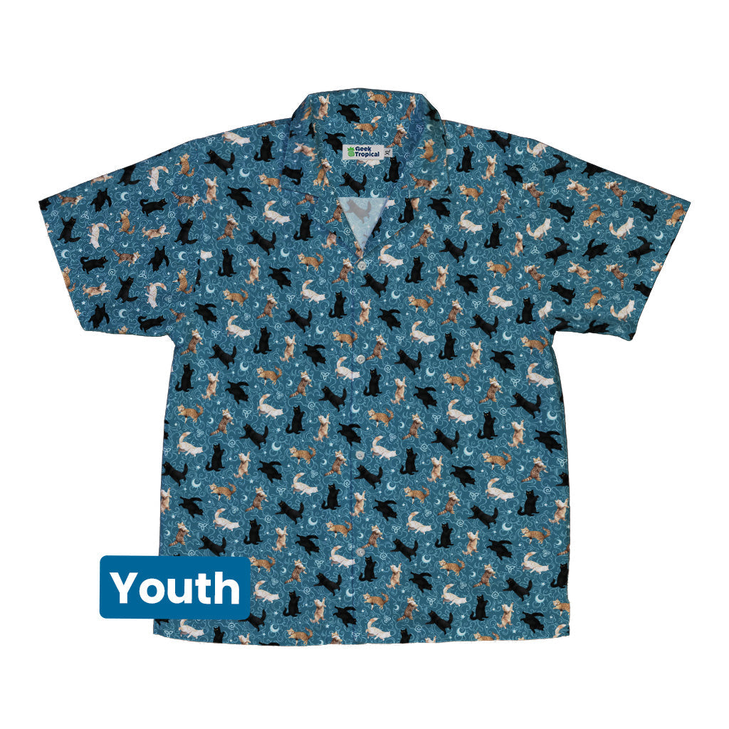 Mystic Cloud Cats Teal Youth Hawaiian Shirt Front