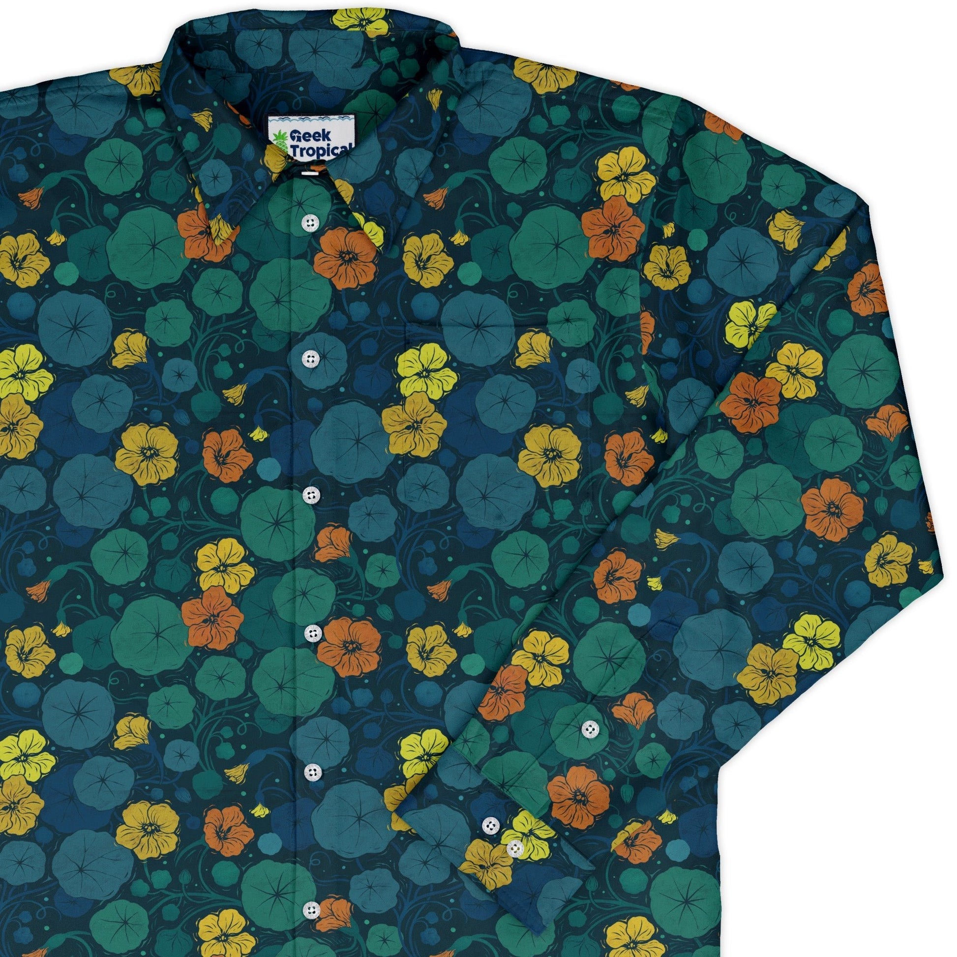Nasturtium Long Sleeve Button Up Shirt Geek Nerd 0925 adult sizing All Adult Button Up Shirts