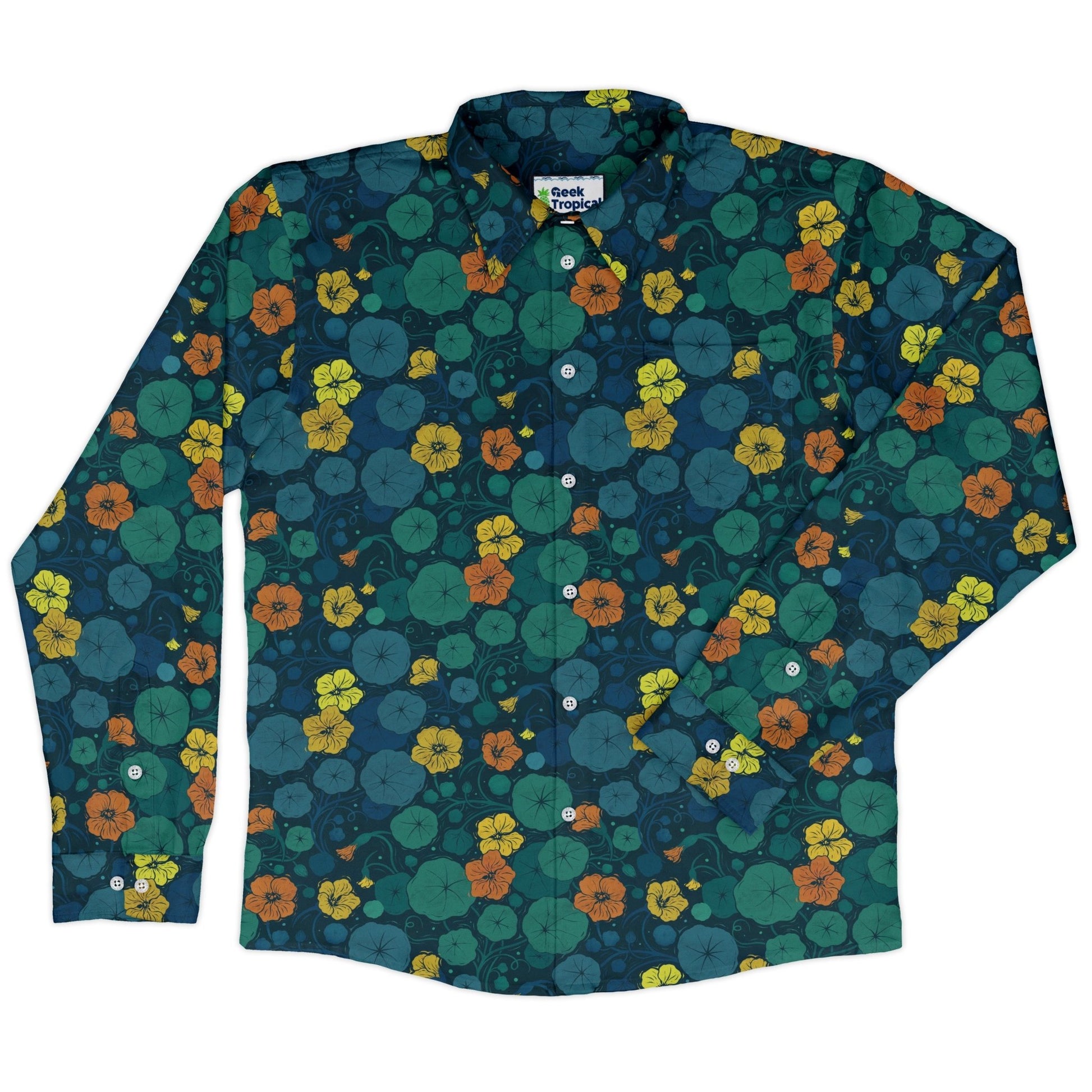 Nasturtium Long Sleeve Button Up Shirt Geek Nerd 0925 adult sizing All Adult Button Up Shirts