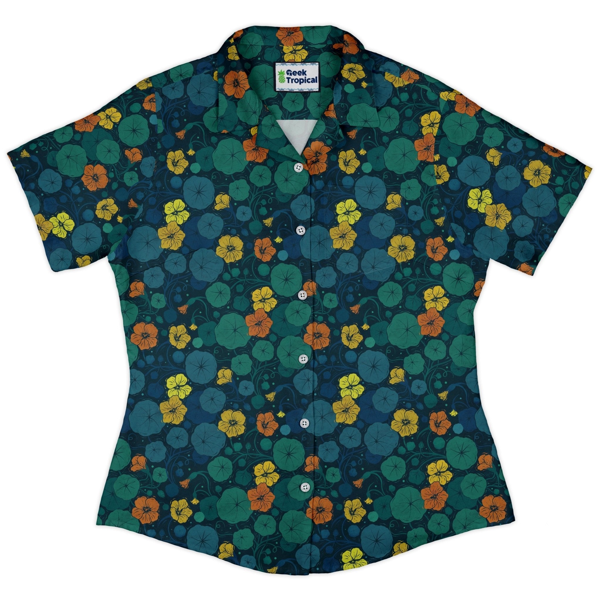 Nasturtium Curvy Button Up Shirt Geek Nerd 0925 All Adult Button Up Shirts Botany Print