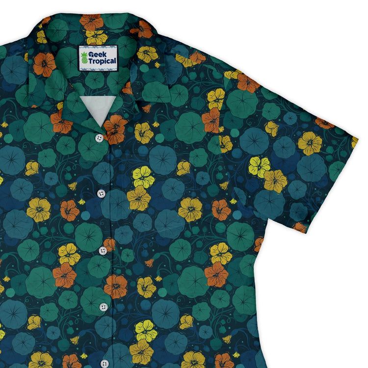 Nasturtium Curvy Button Up Shirt Geek Nerd 0925 All Adult Button Up Shirts Botany Print