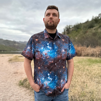 Blue Brown Galaxy Space Button Up Shirt